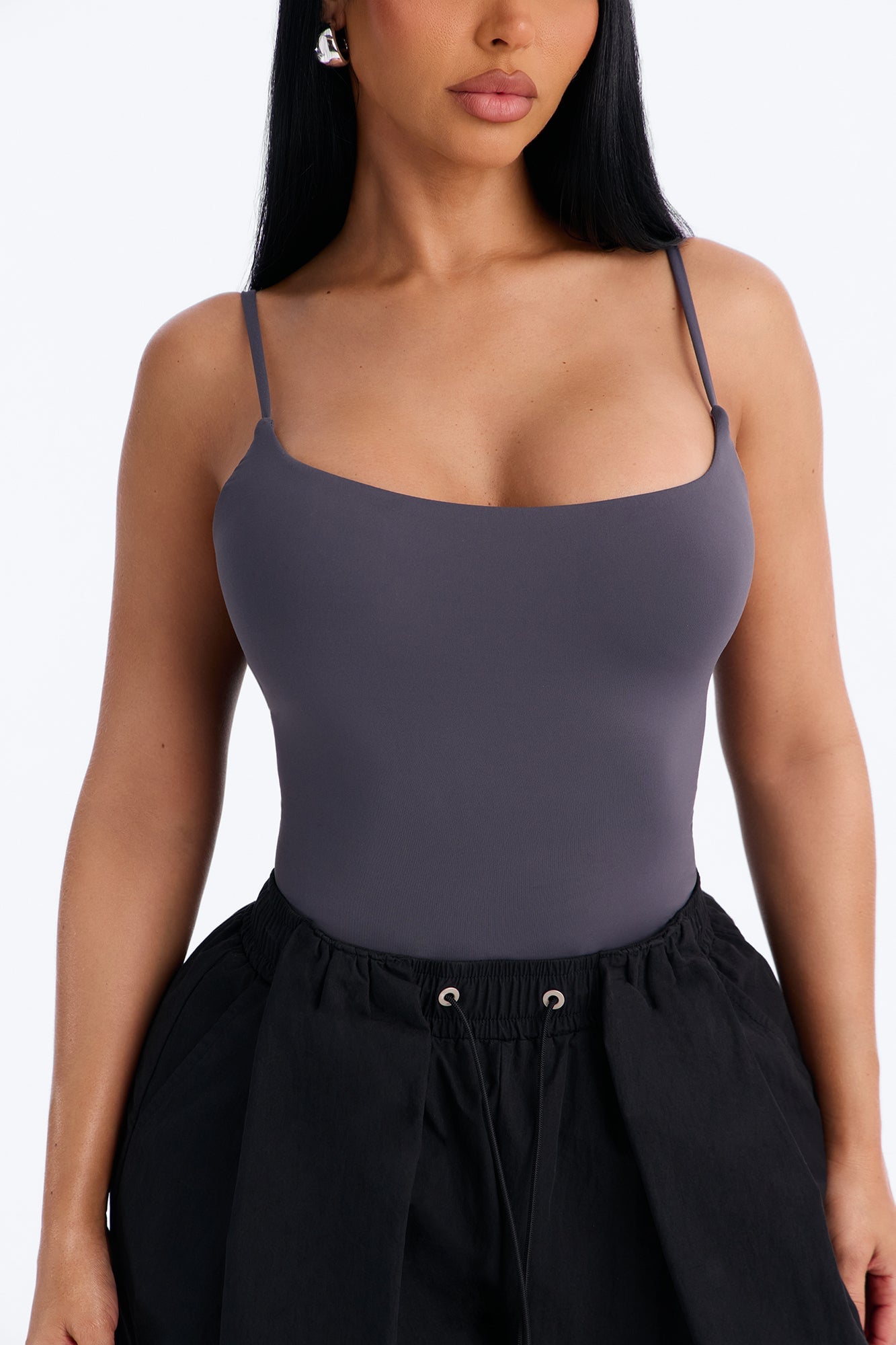 Second Skin Double Lined Square Neck Cami Bodysuit - Charcoal image 9