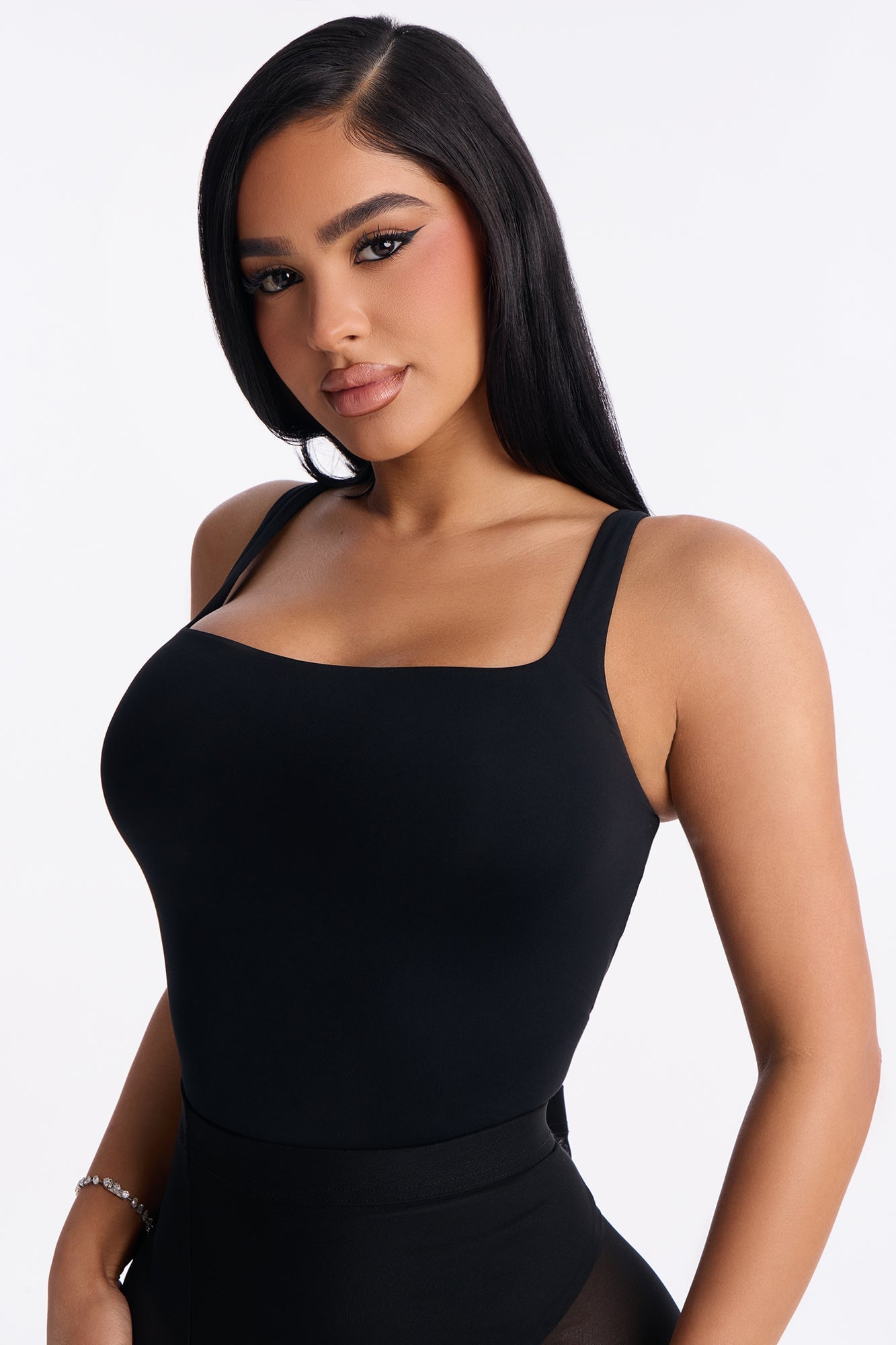 Second Skin Double Lined Square Neck Tank Bodysuit - Black image 9