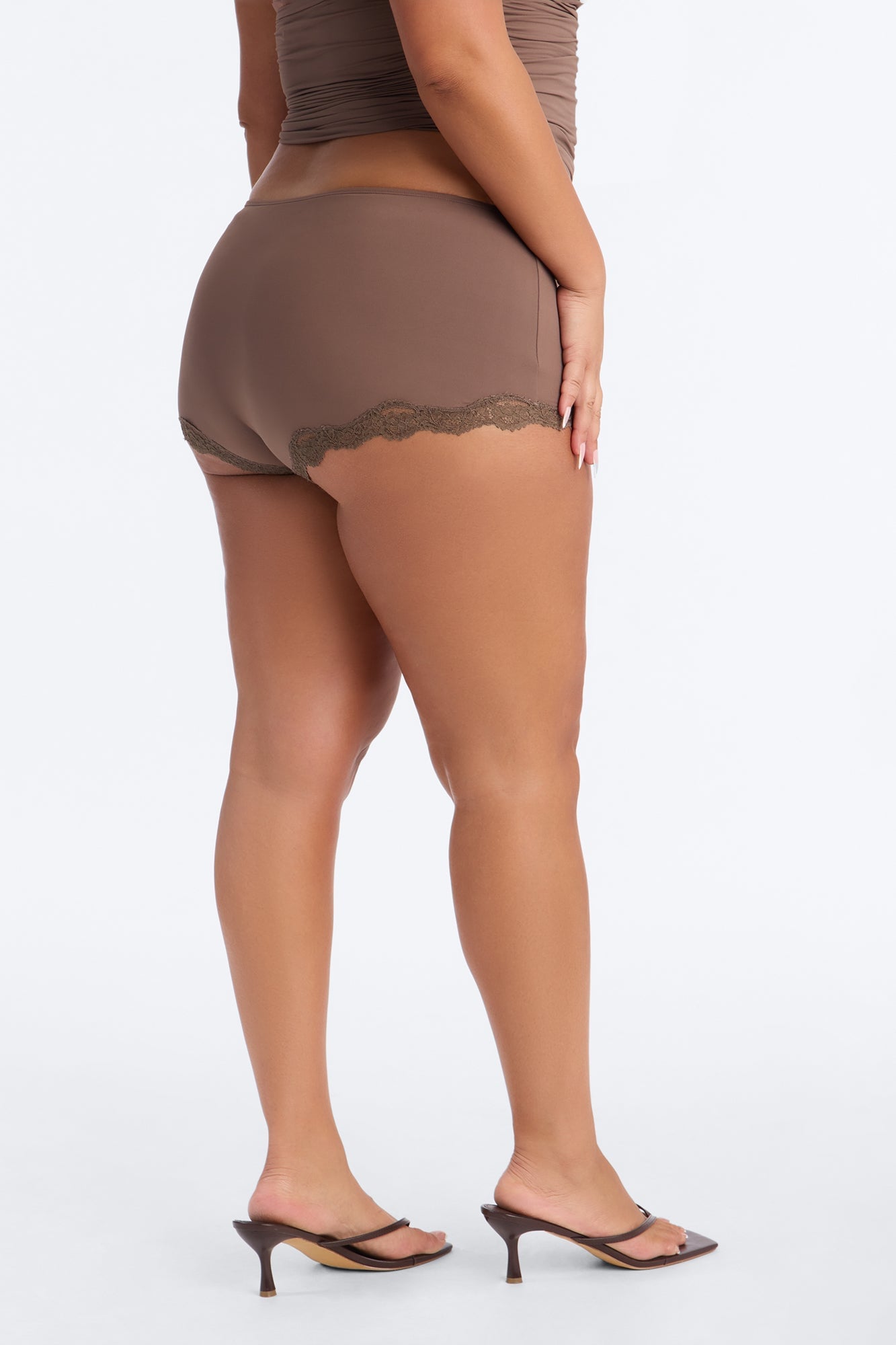 Second Skin Double Lined Lace Trim Micro Shorts - Brown image 3