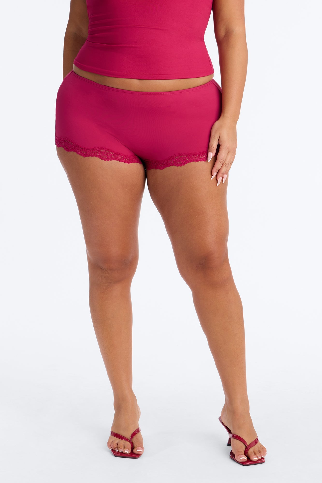 Second Skin Double Lined Lace Trim Micro Shorts - Raspberry image 2