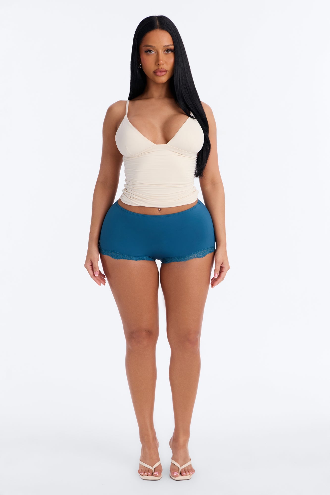 Second Skin Double Lined Lace Trim Micro Shorts - Teal image 5