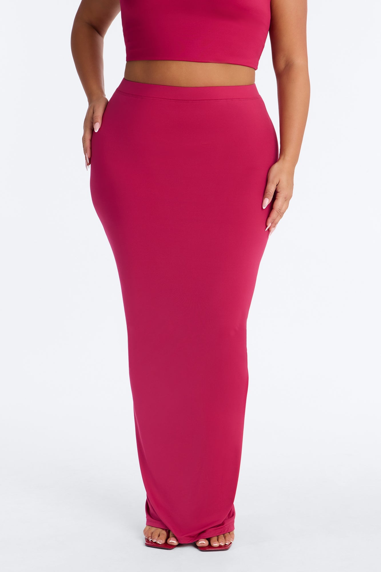 Second Skin Double Lined Ruched Back Slit Maxi Skirt - Raspberry image 3