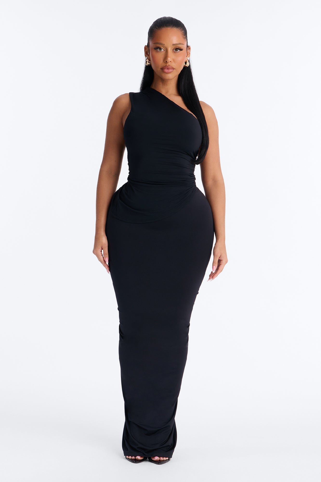 Second Skin Double Lined One Shoulder Ruched Top - Black image 6