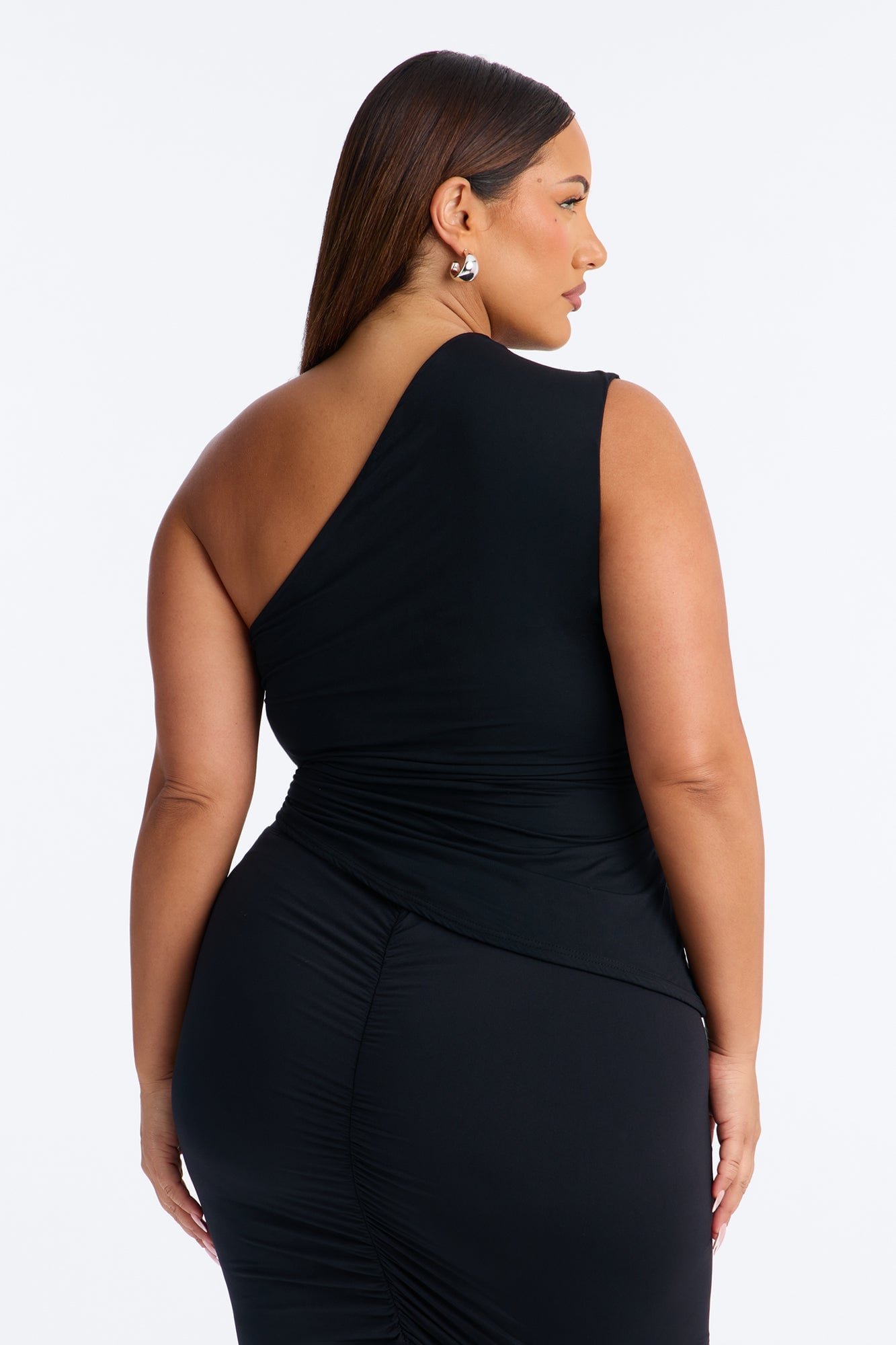 Second Skin Double Lined One Shoulder Ruched Top - Black image 4