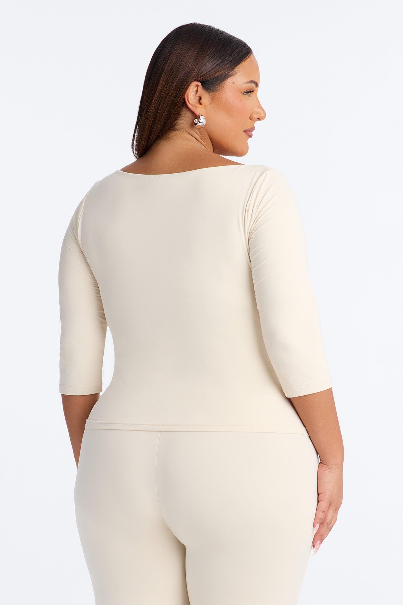 Second Skin Double Lined Scoop Neck Mid Sleeve Top - Bone image 4