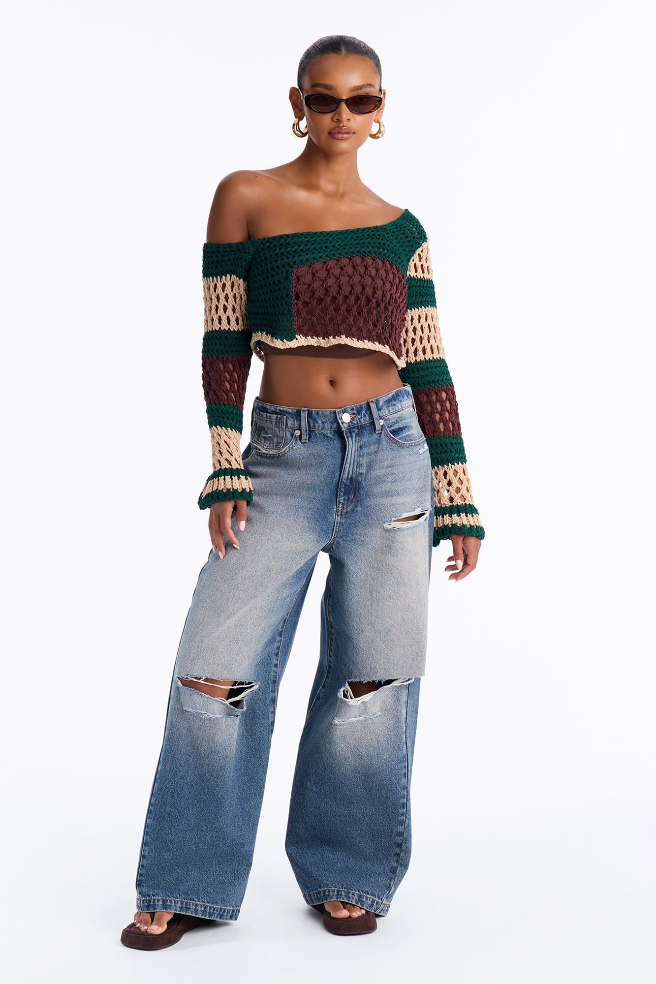 Camila Cropped Crochet Bolero - Green/combo image 2