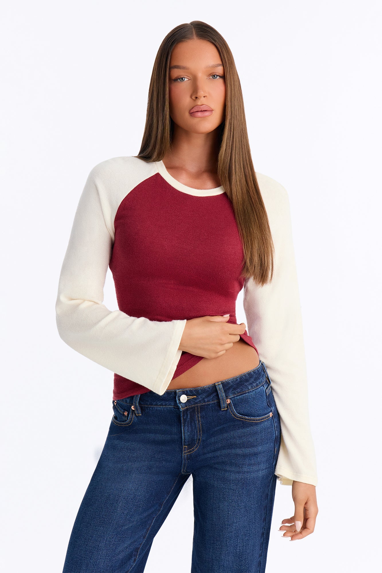 Still Got It Lace Up Raglan Baseball Sweater - Burgundy/combo image 5