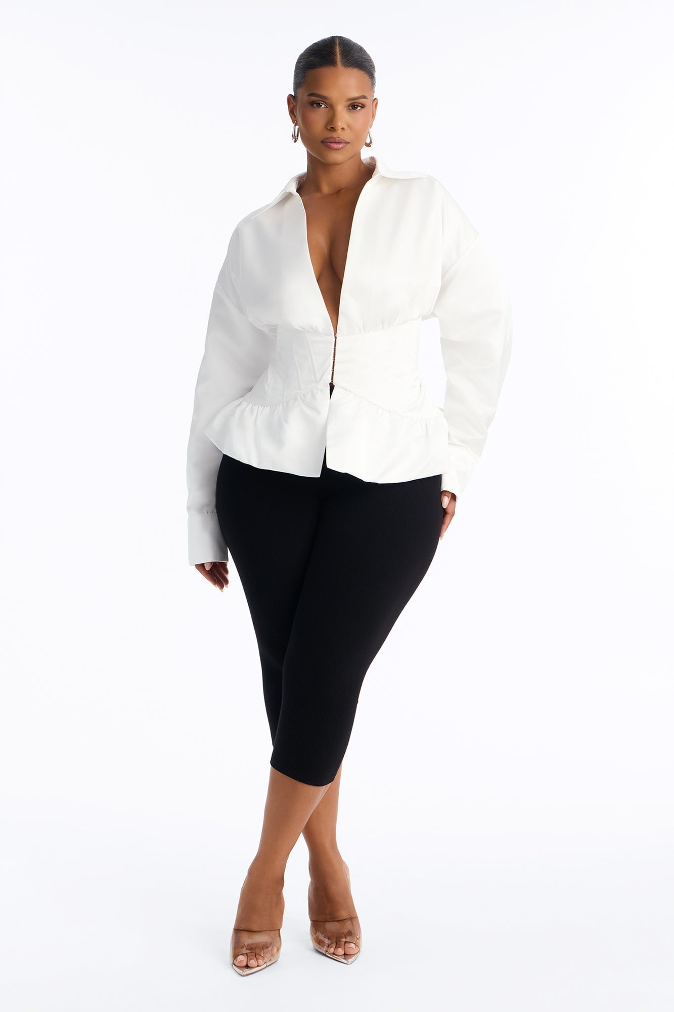 Elegant Desire Satin Corset Blouse - White image 2