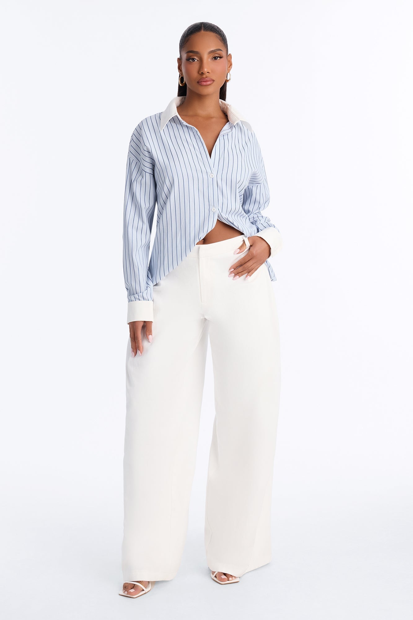 Cass Striped Button Up Shirt - White/Blue image 6