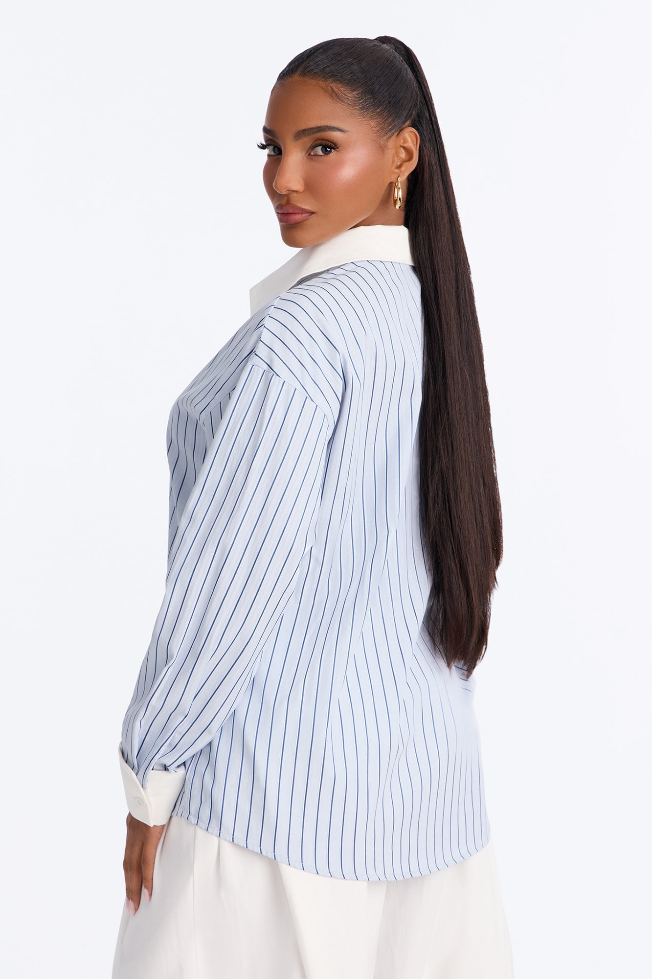 Cass Striped Button Up Shirt - White/Blue image 8