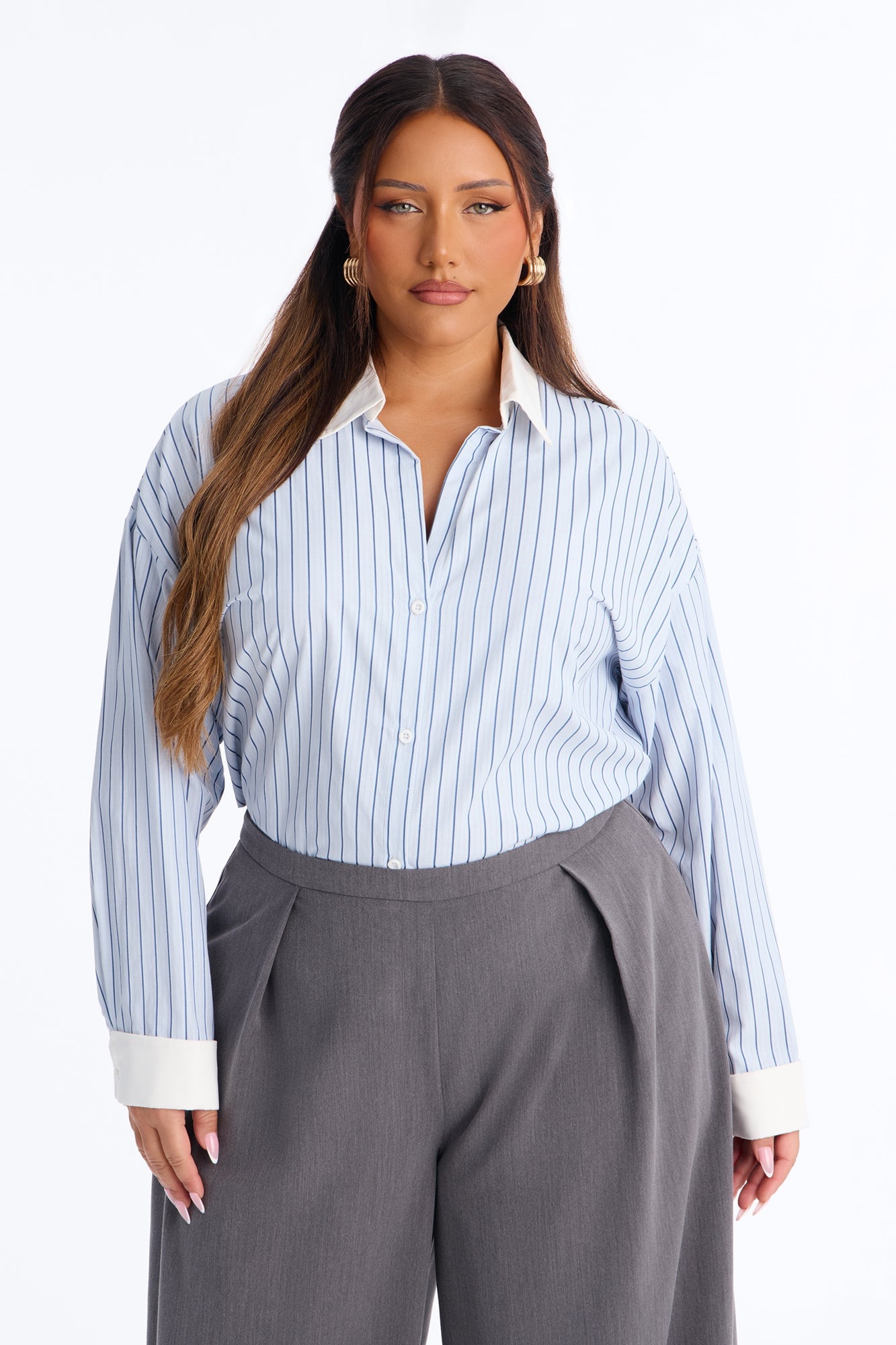 Cass Striped Button Up Shirt - White/Blue image 1