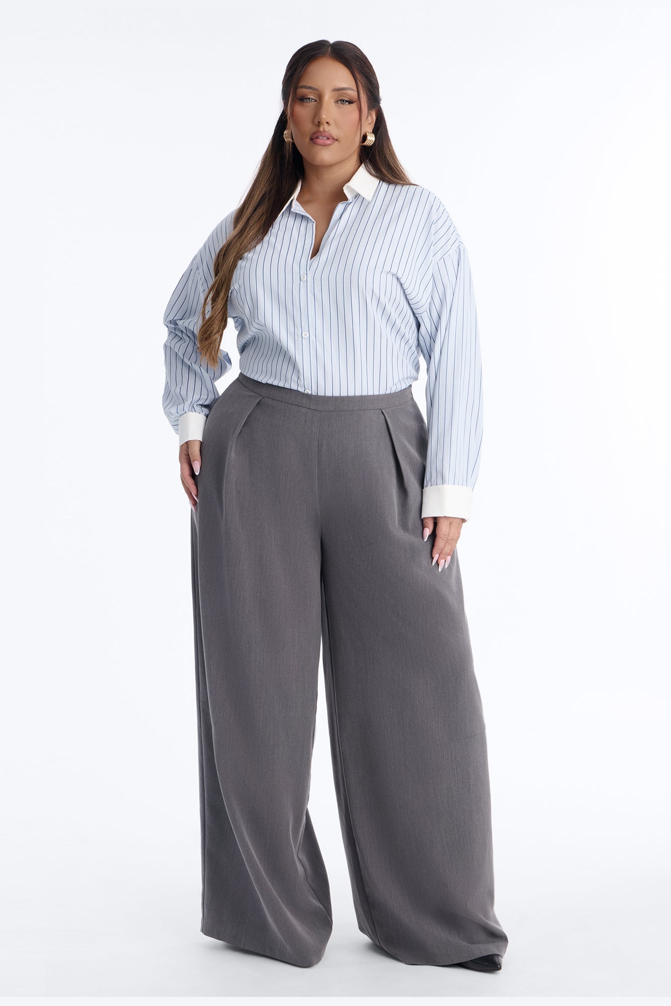 Cass Striped Button Up Shirt - White/Blue image 2