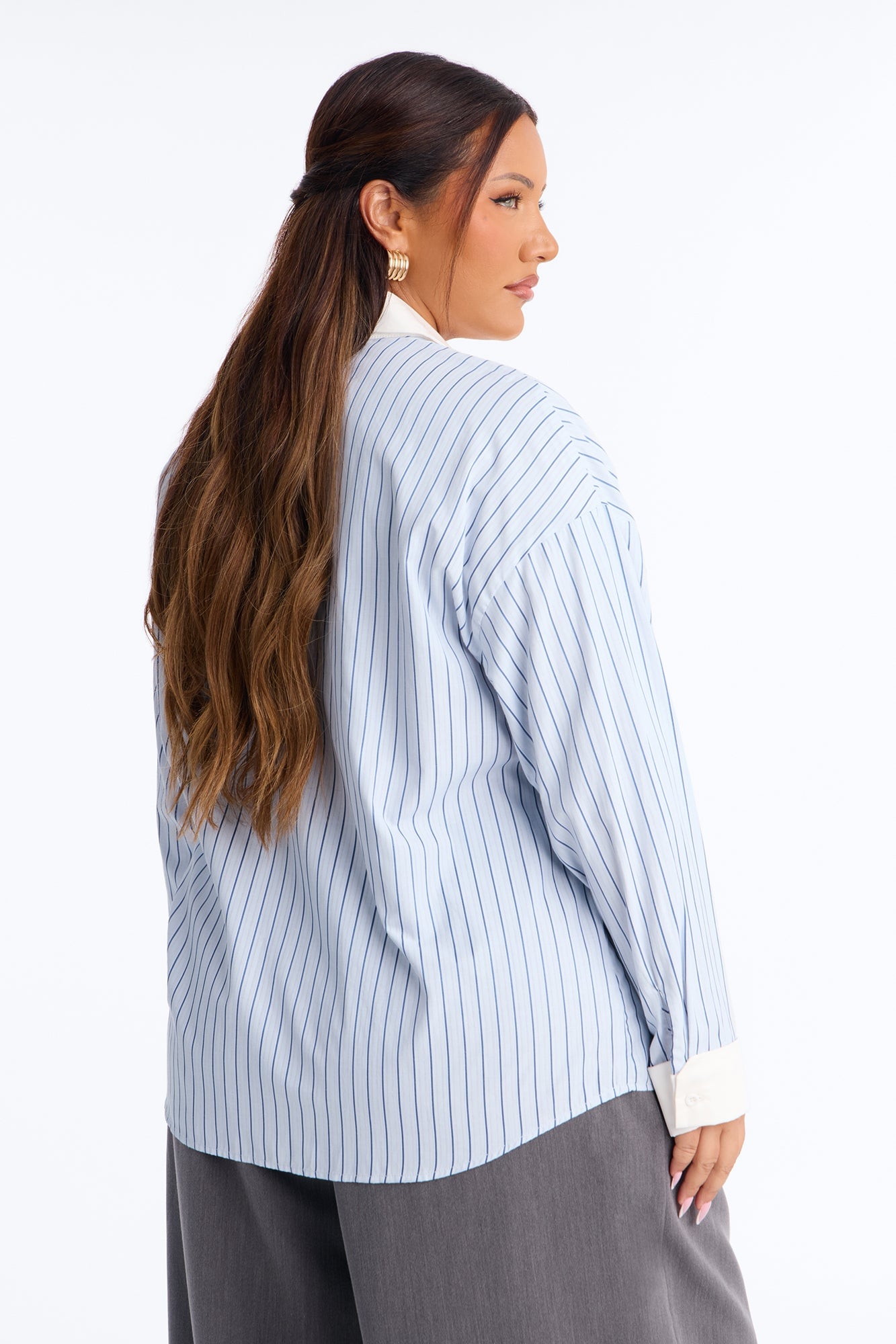 Cass Striped Button Up Shirt - White/Blue image 4