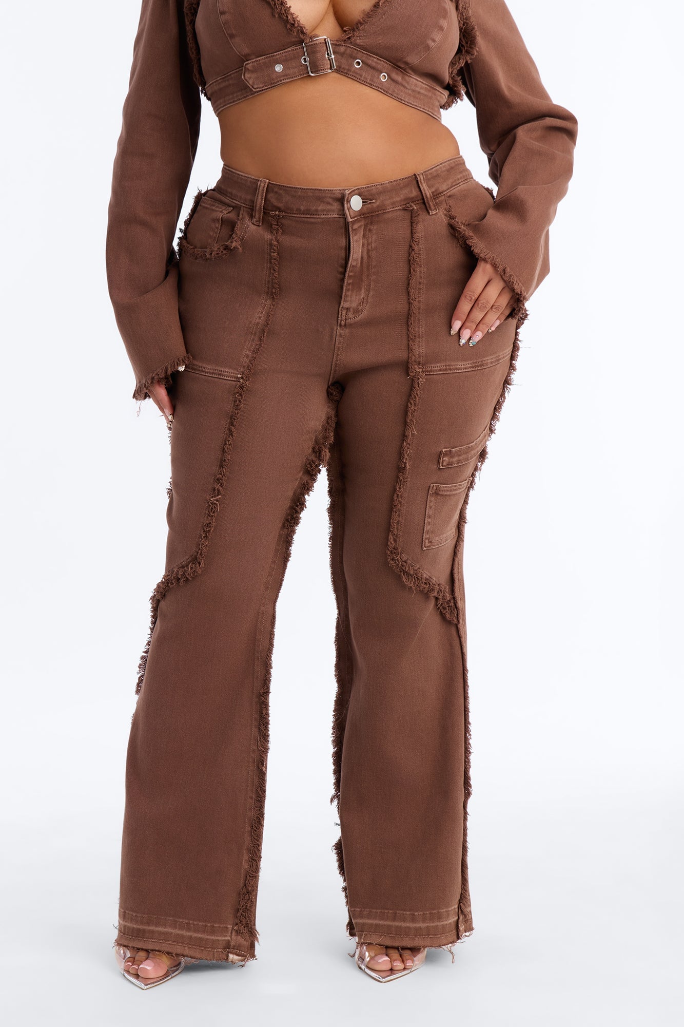 On Replay Frayed Straight Leg Jeans - Brown image 2