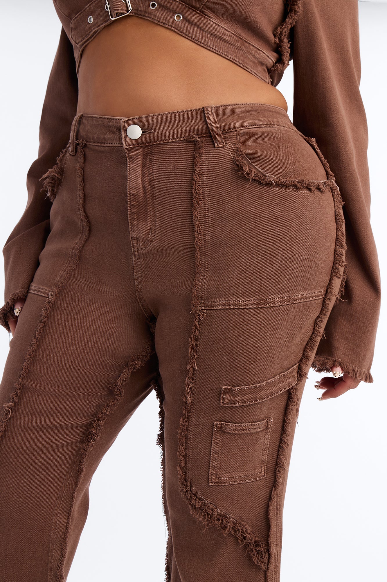 On Replay Frayed Straight Leg Jeans - Brown image 3