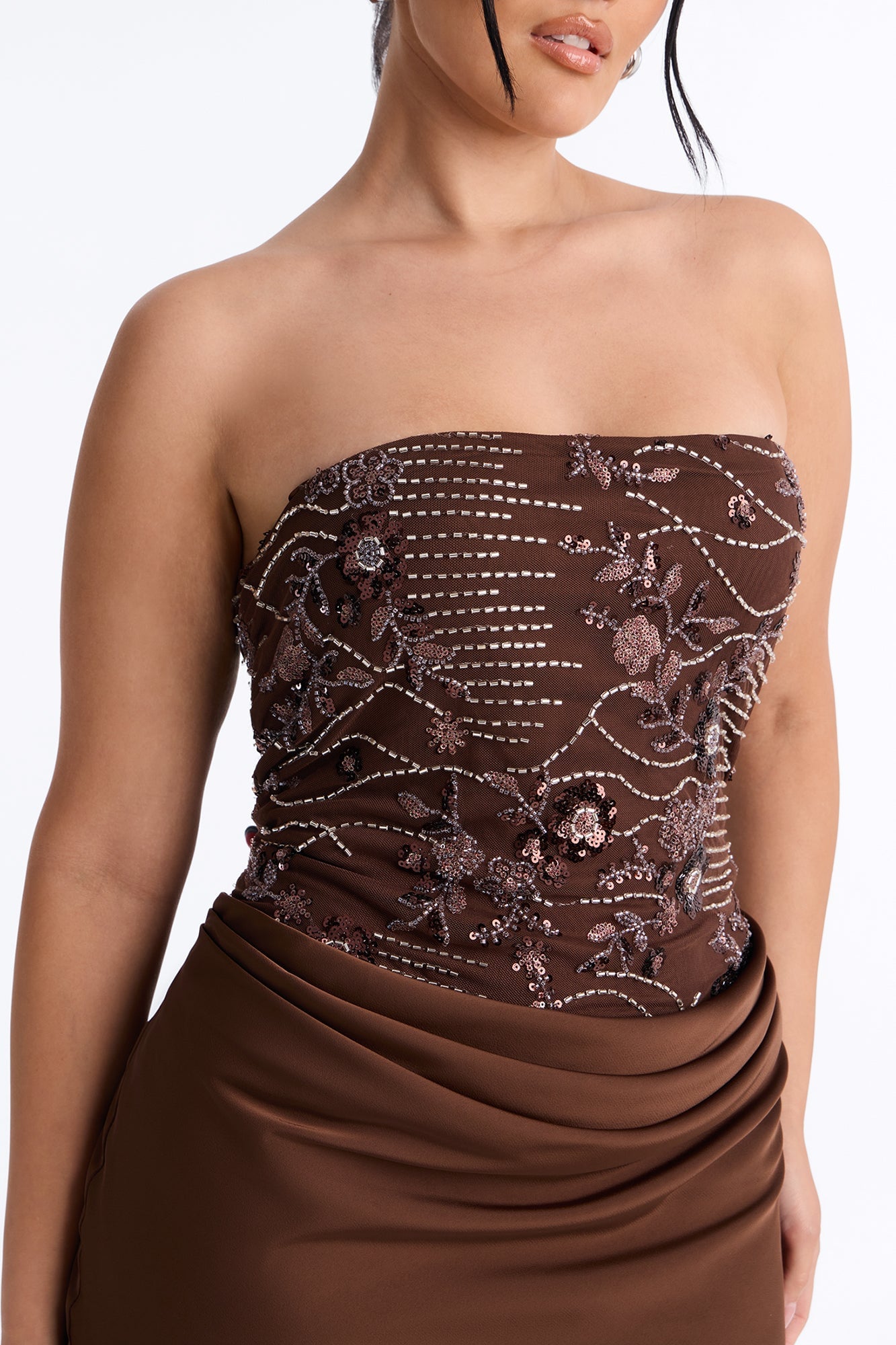 Obviously Glam Embellished Maxi Gown - Brown image 3