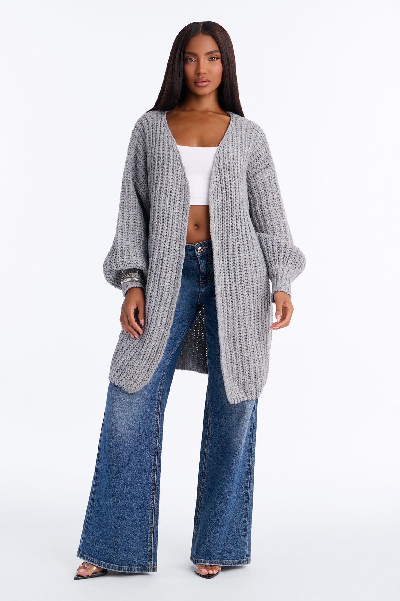 Real Love Open Front Cardigan - Heather Grey image 6