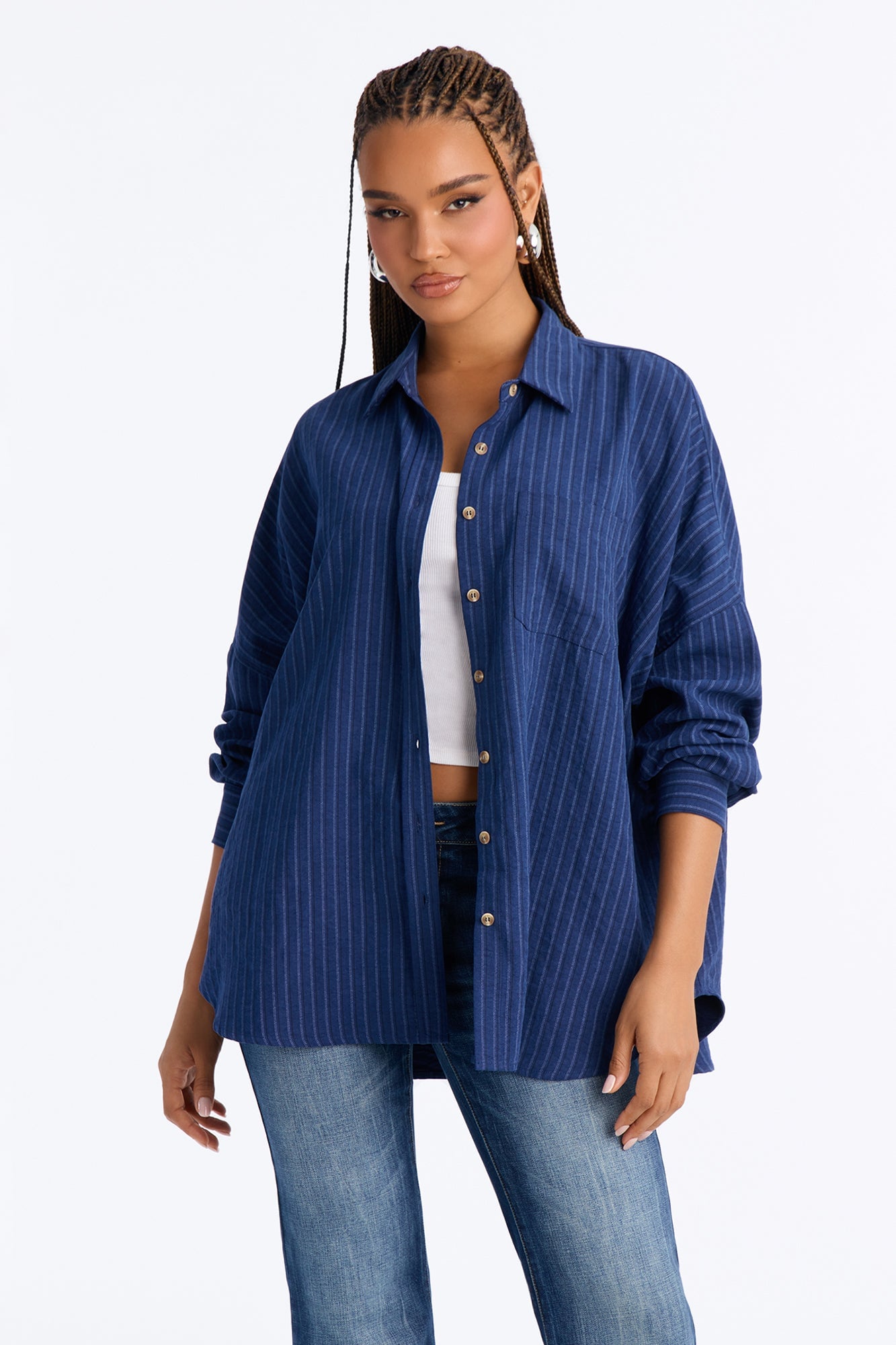 Make My Move Pinstripe Shirt - Navy image 5
