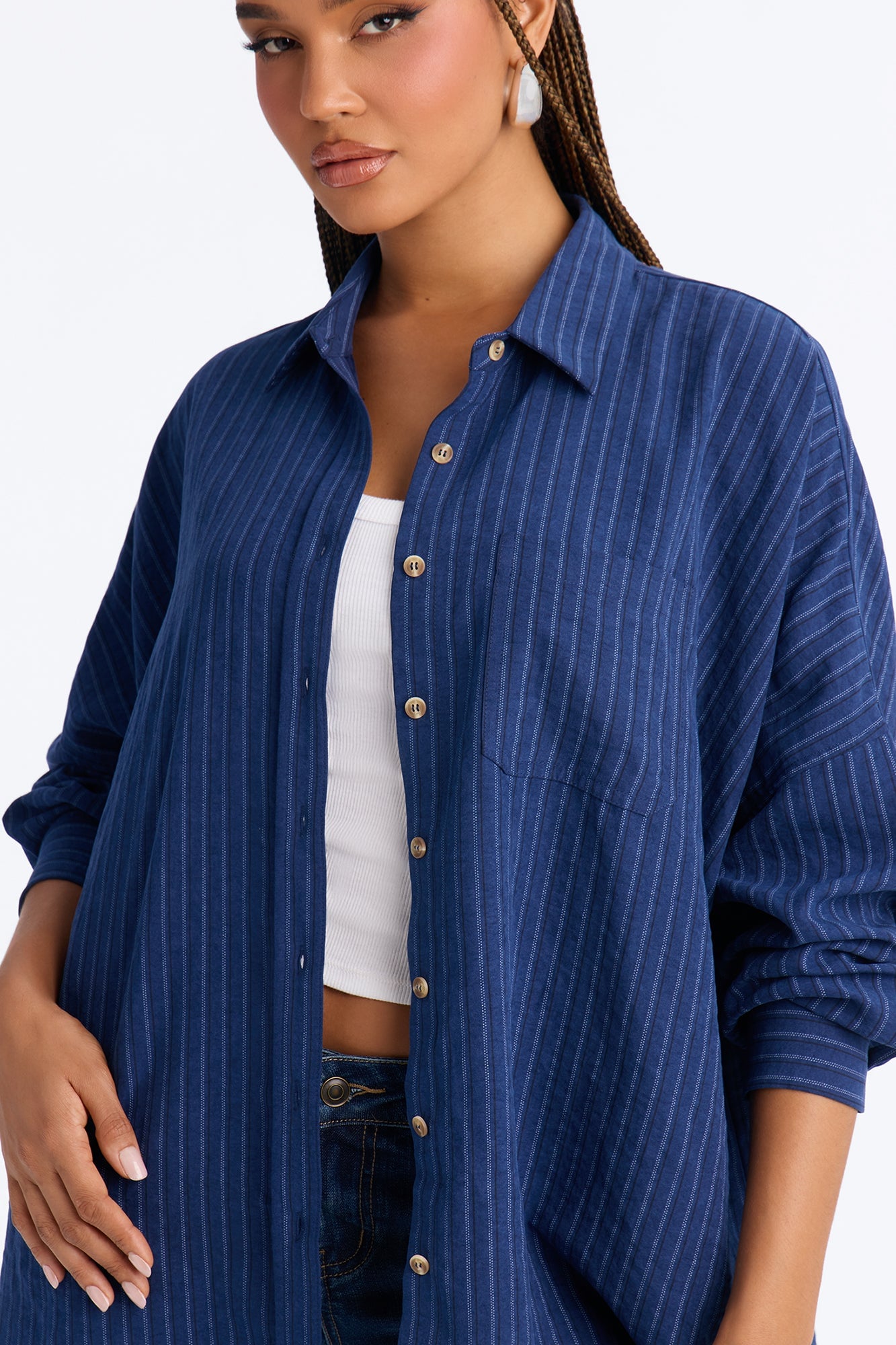 Make My Move Pinstripe Shirt - Navy image 7