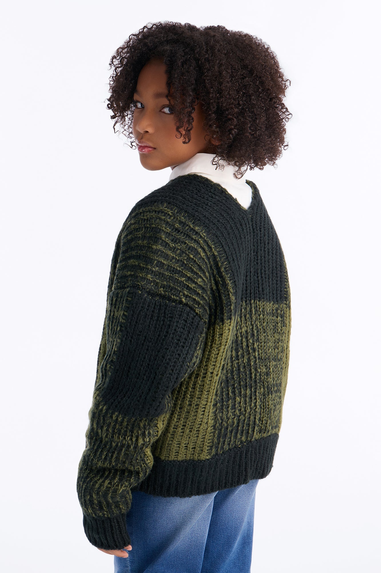 Mini In The City Color Block Cardigan - Olive/combo image 3