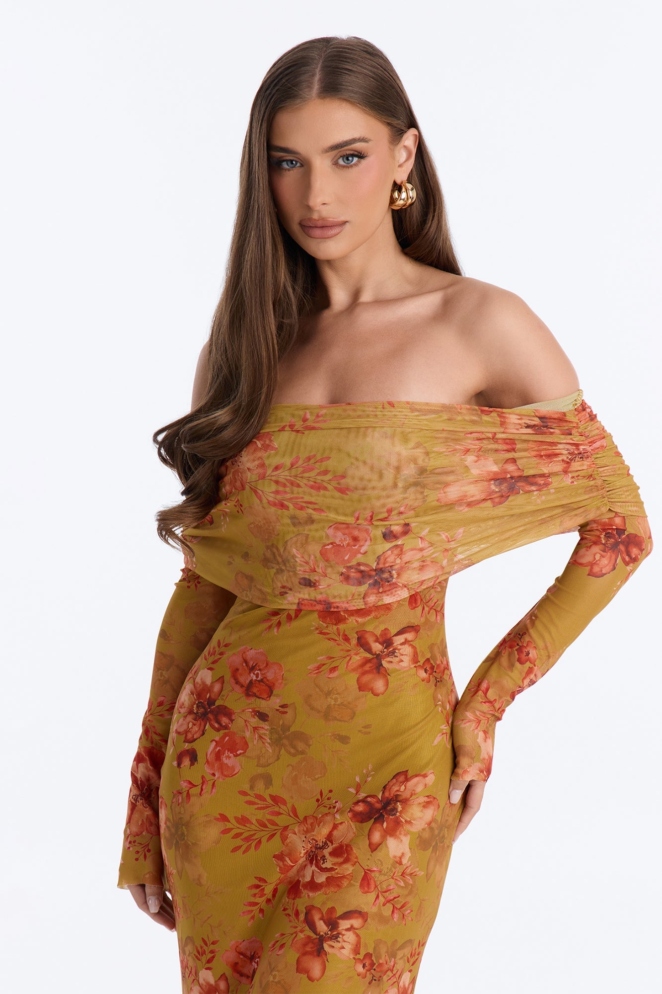 Marie Floral Mesh Maxi Dress - Mustard/combo image 6
