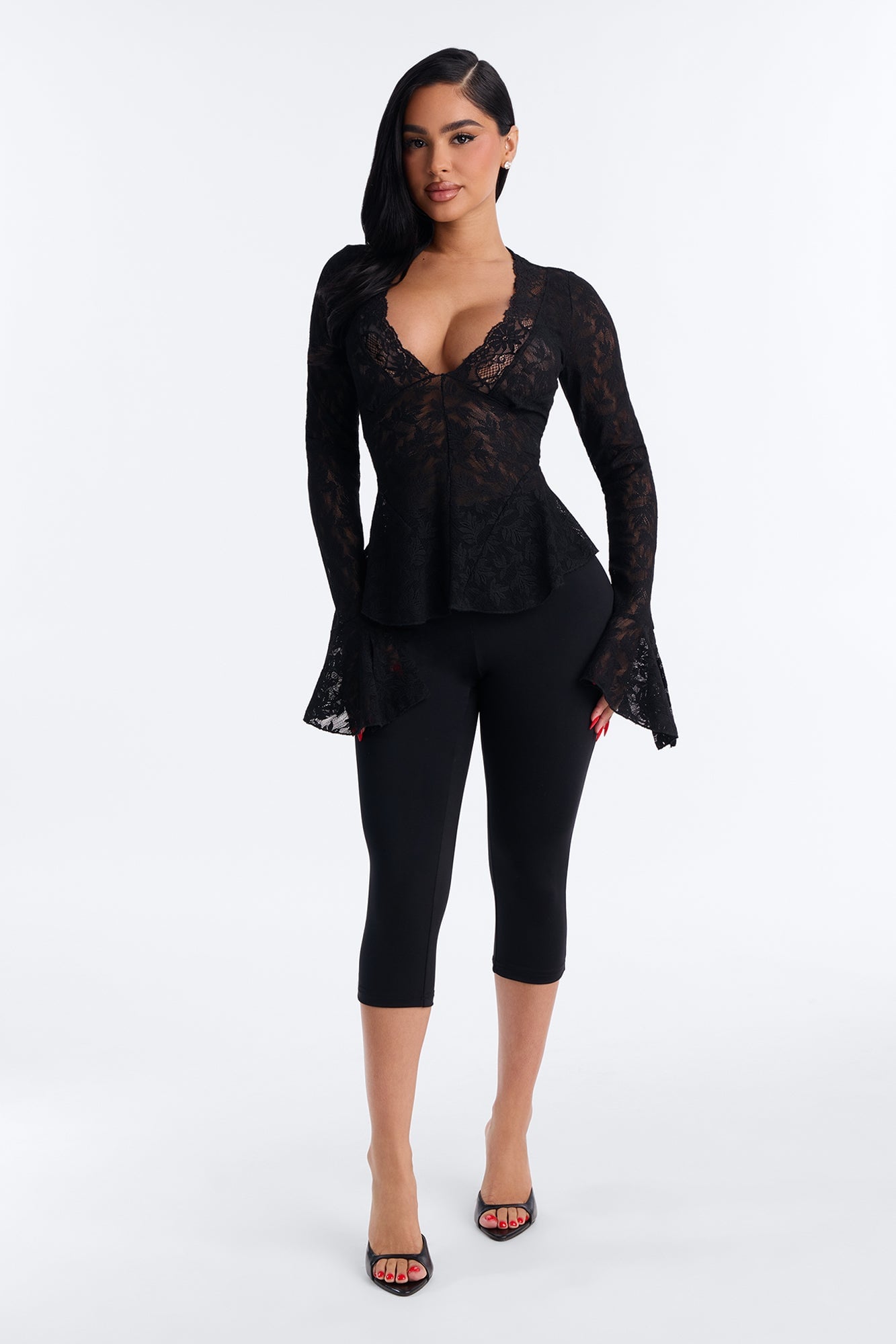 Marina Lace Long Bell Sleeve Top - Black image 3