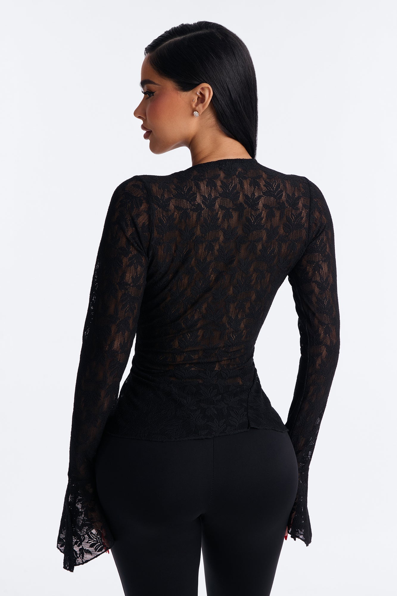 Marina Lace Long Bell Sleeve Top - Black image 5