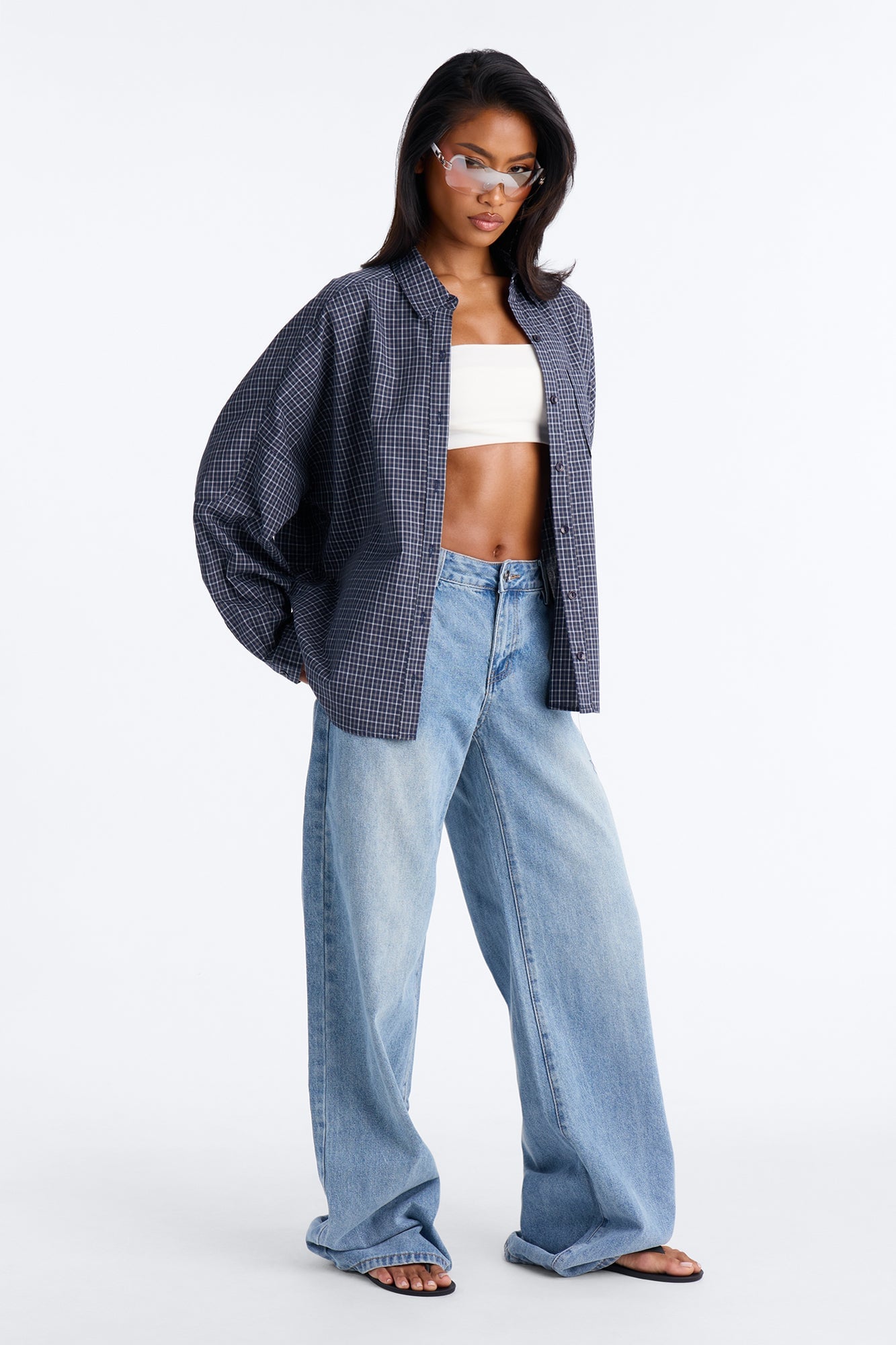 Amanza Plaid Poplin Long Sleeve Shirt - Navy/combo image 6