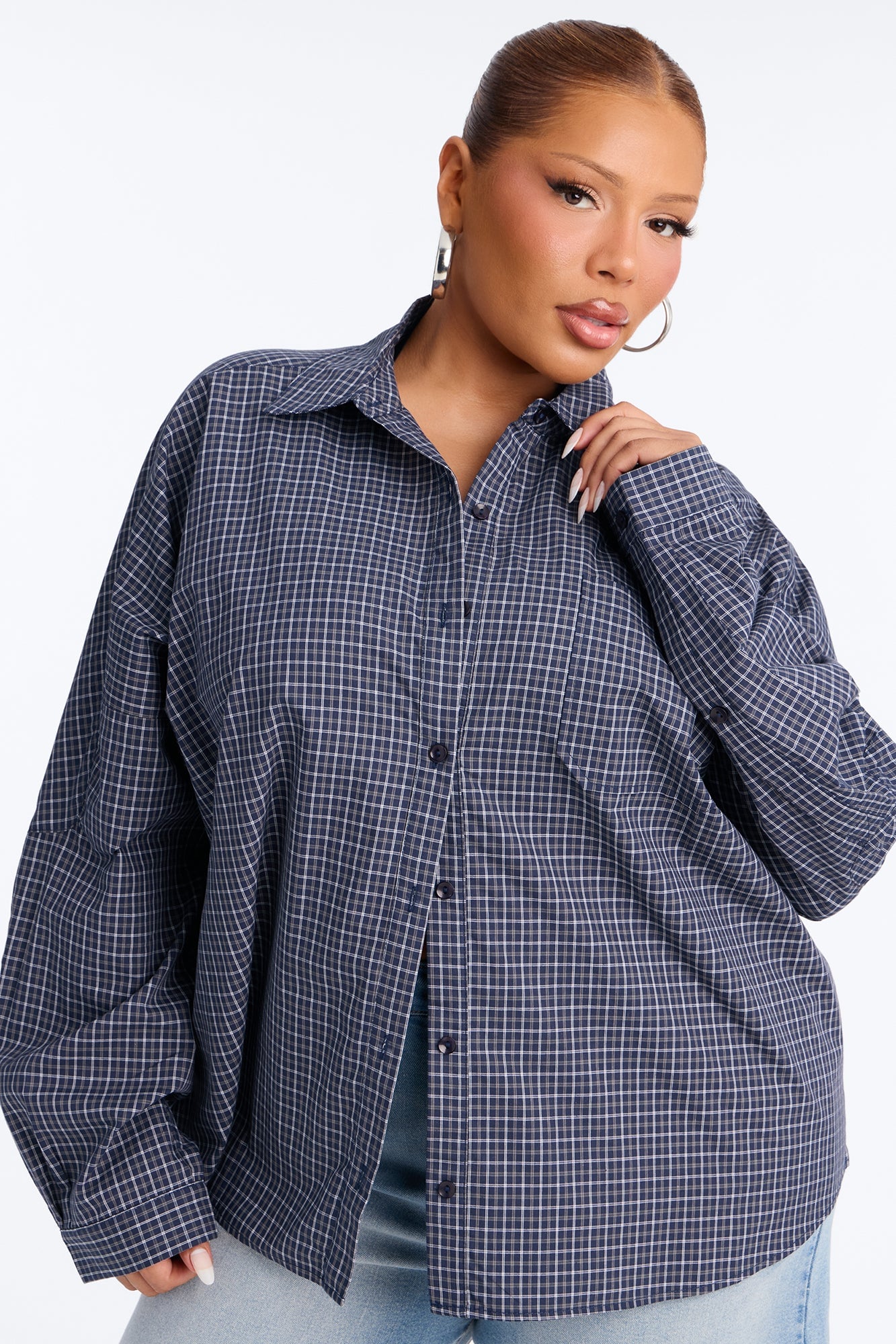Amanza Plaid Poplin Long Sleeve Shirt - Navy/combo image 4