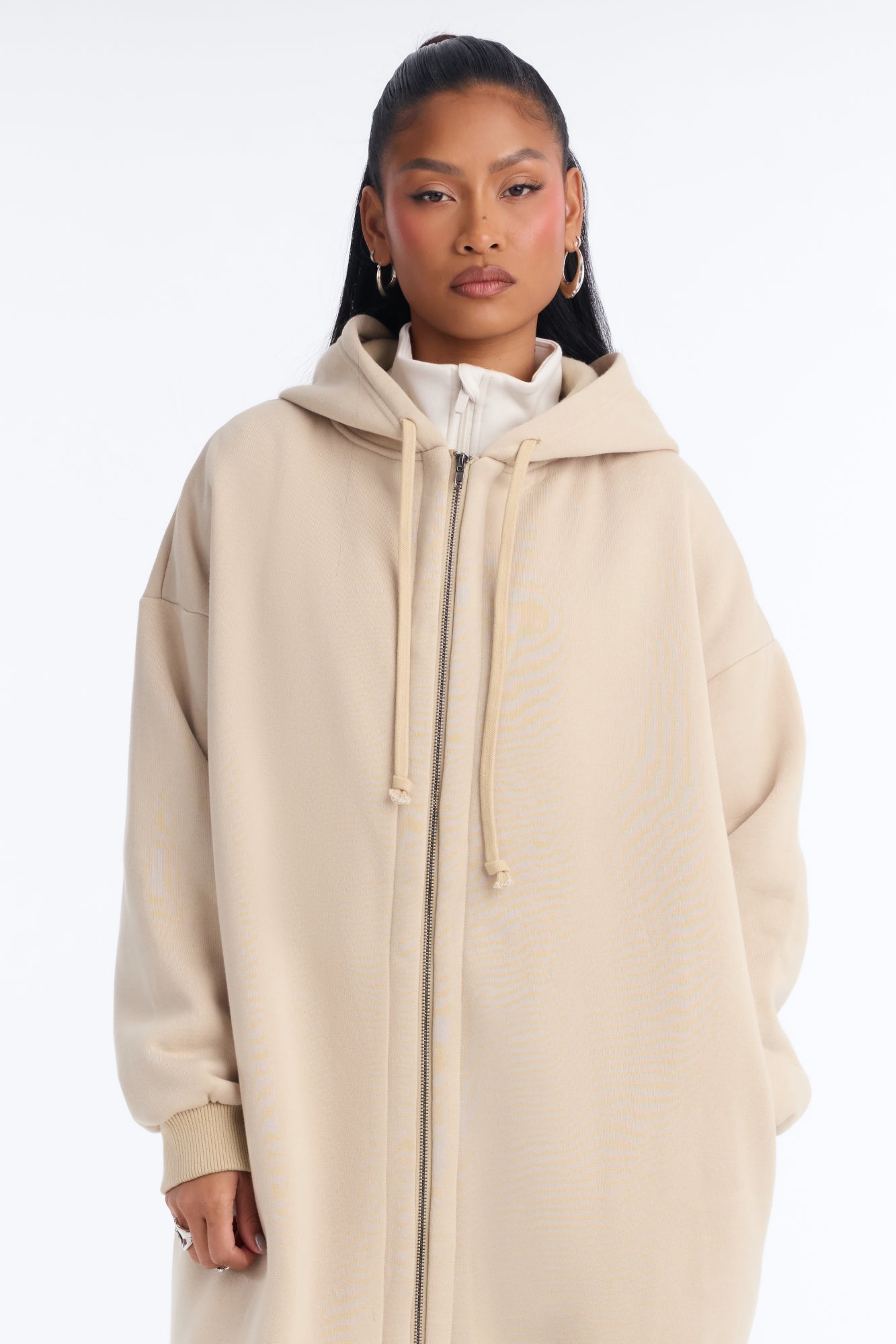 Sunday Lounge Fleece Hooded Long Jacket - Taupe image 6