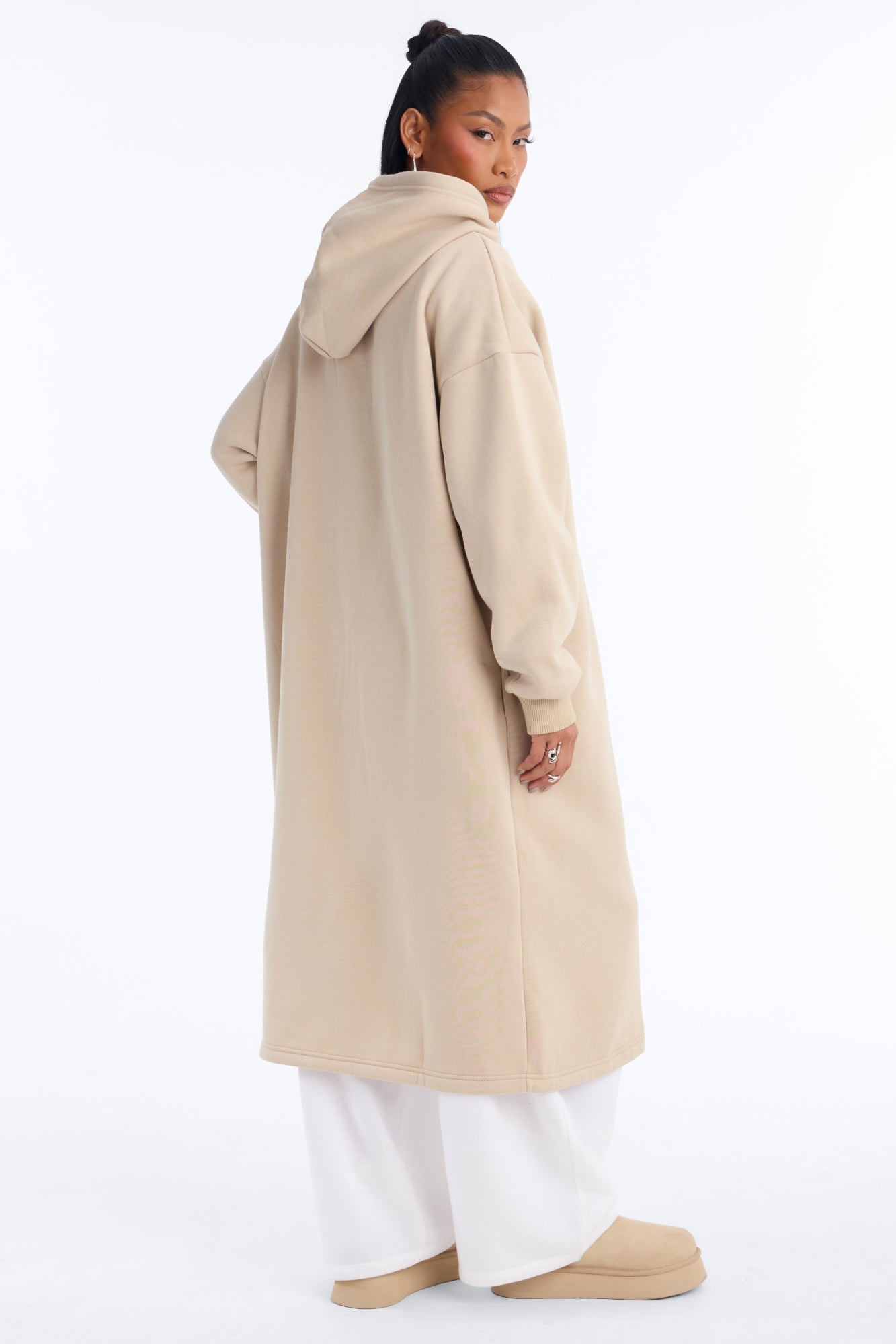 Sunday Lounge Fleece Hooded Long Jacket - Taupe image 8