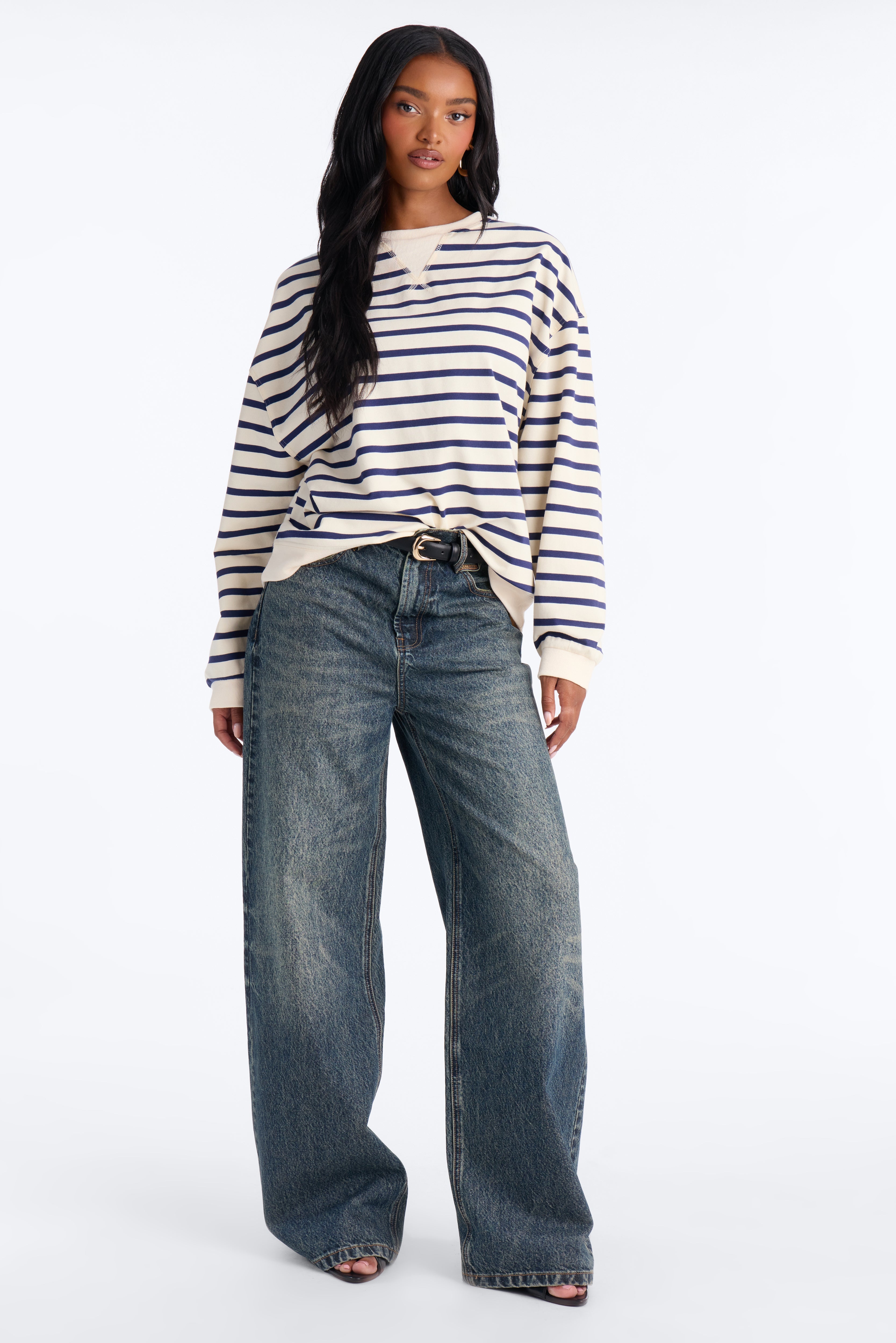 Stay Cool Striped Oversized Long Sleeve Top - Navy/combo image 6