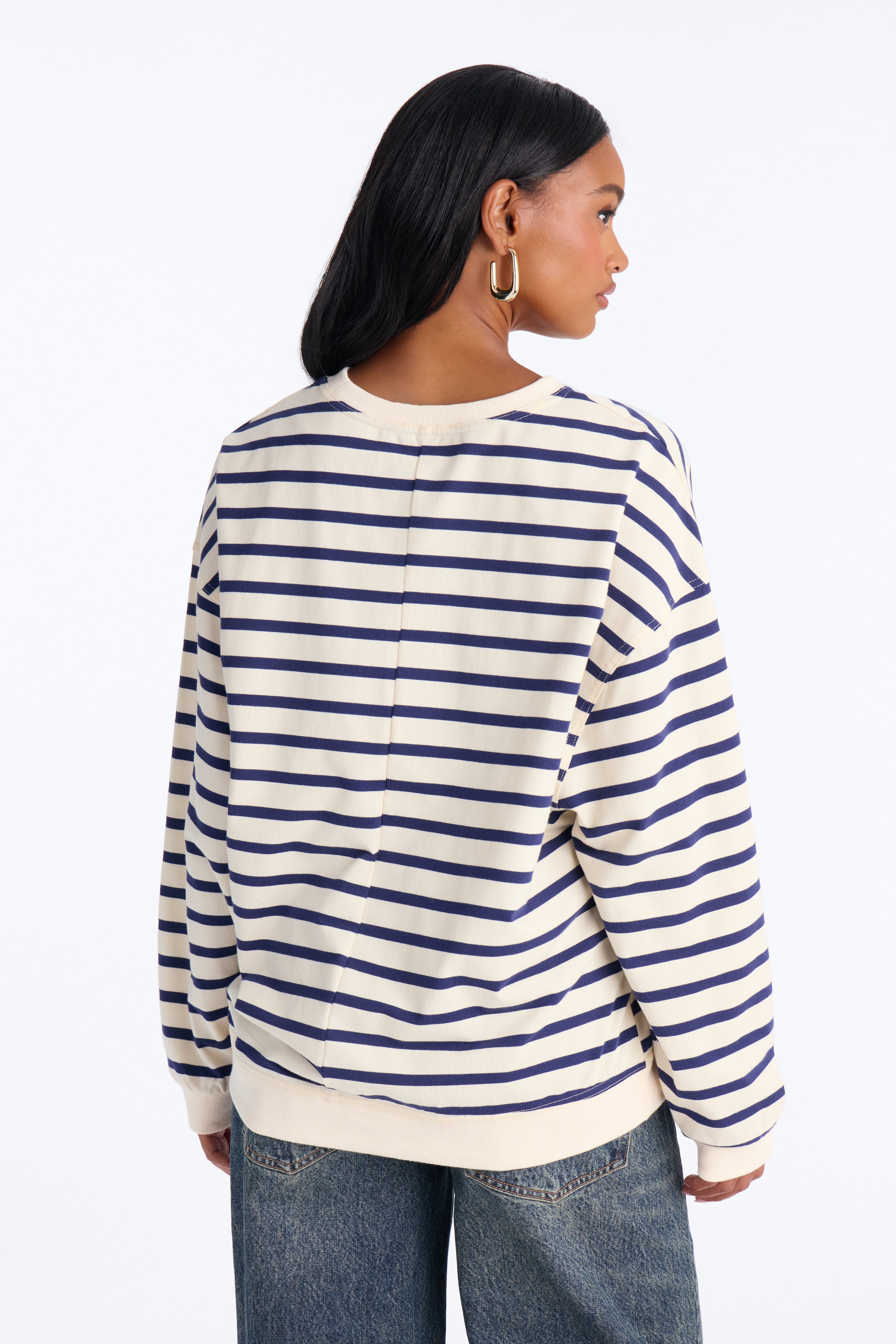 Stay Cool Striped Oversized Long Sleeve Top - Navy/combo image 8