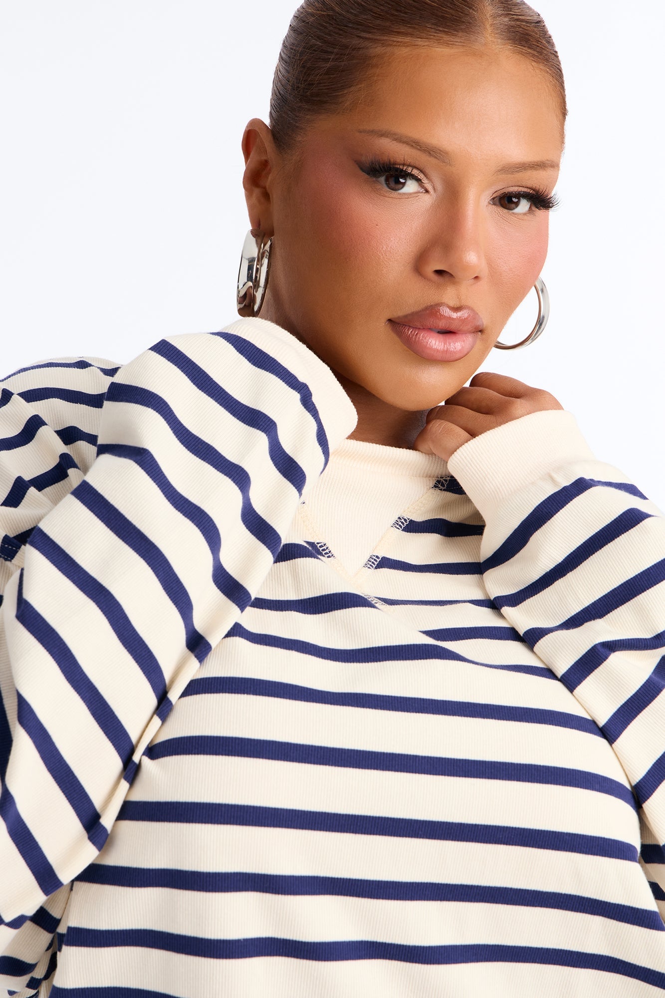 Stay Cool Striped Oversized Long Sleeve Top - Navy/combo image 4