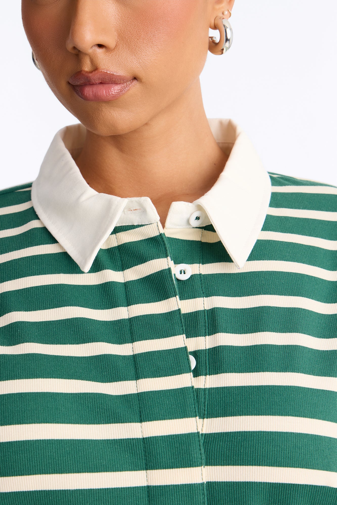 In His Striped Oversized Long Sleeve Polo Top - Green/combo image 3