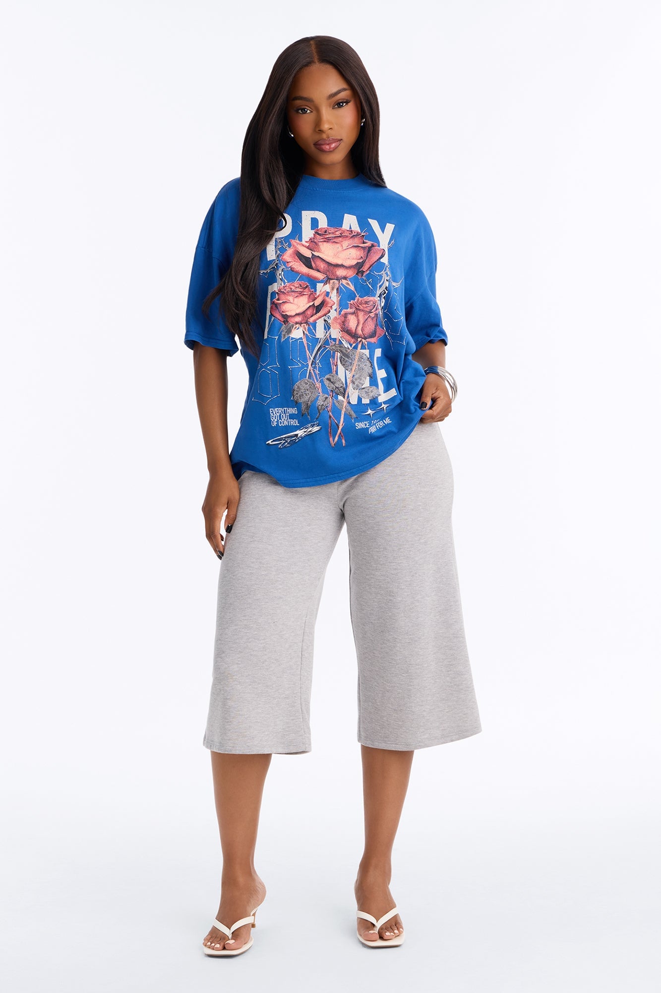 Pray For Me Floral Bloom Washed Tee - Blue image 2