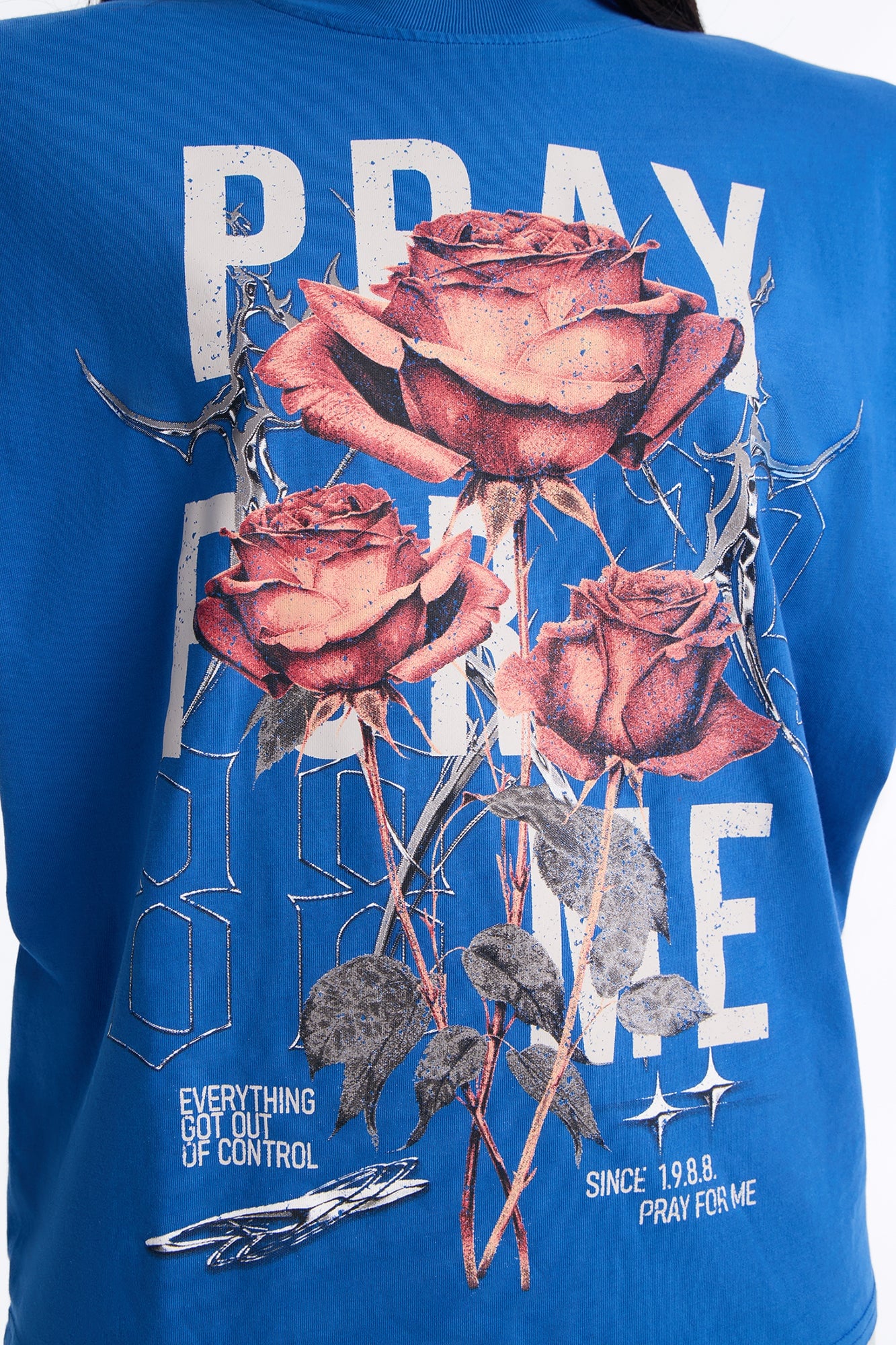 Pray For Me Floral Bloom Washed Tee - Blue image 3