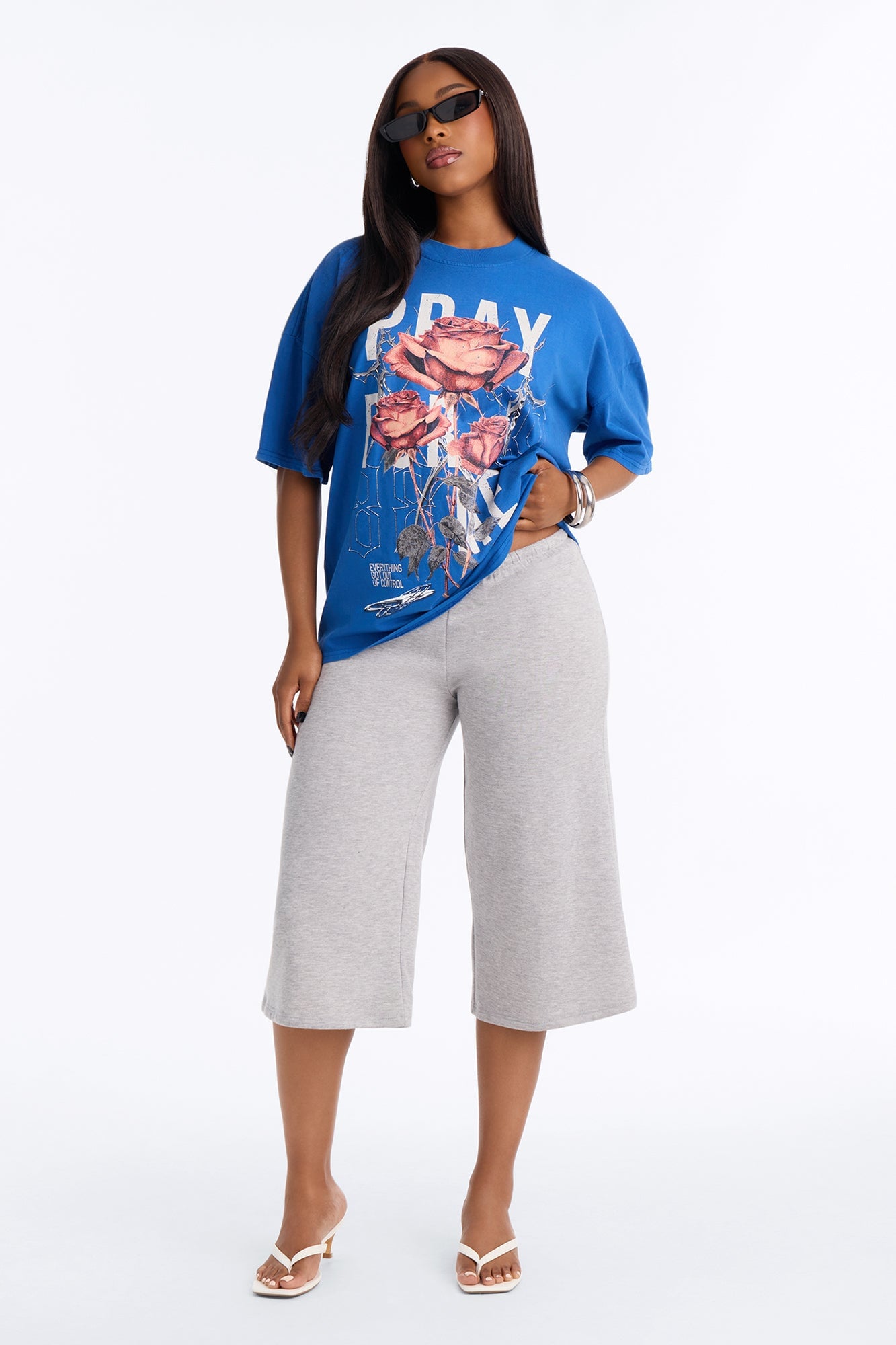 Pray For Me Floral Bloom Washed Tee - Blue image 4