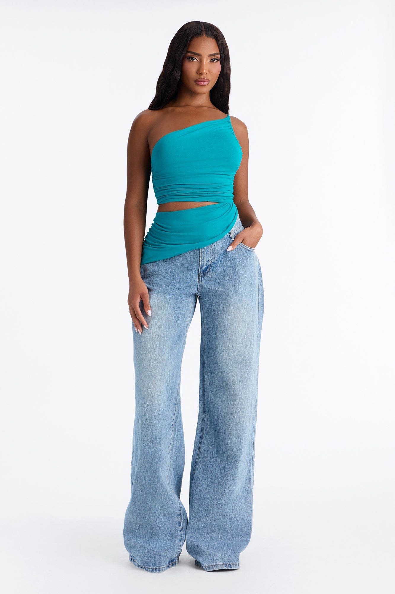 Sierra Ruched One Shoulder Drape Top - Jade image 6