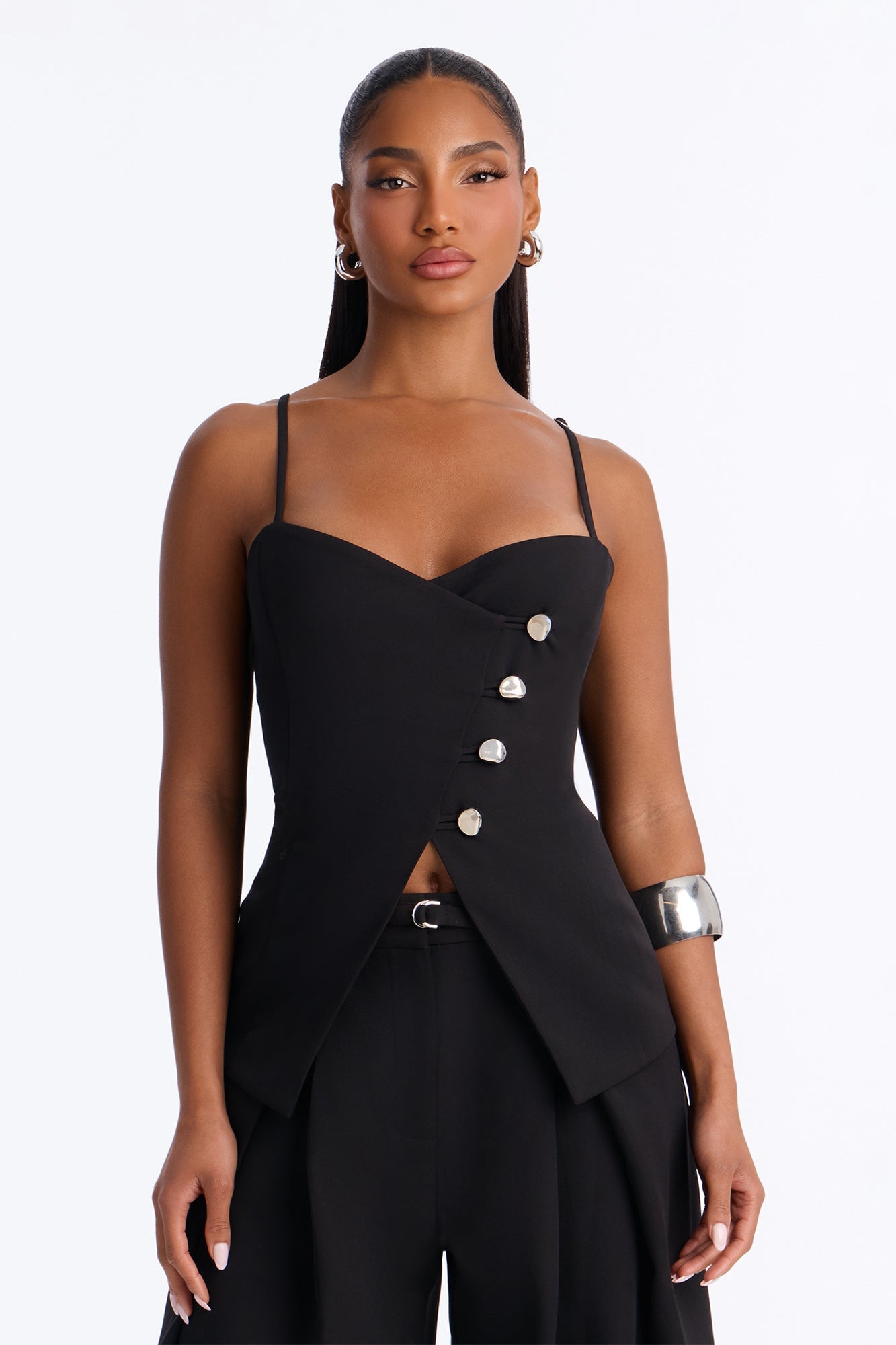 Chantel Belted Vest Pant Set - Black image 2