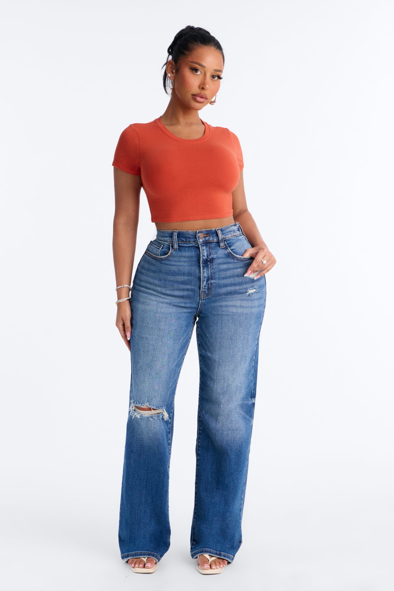 Janice Super Cropped Crew Neck Baby Tee - Orange image 2