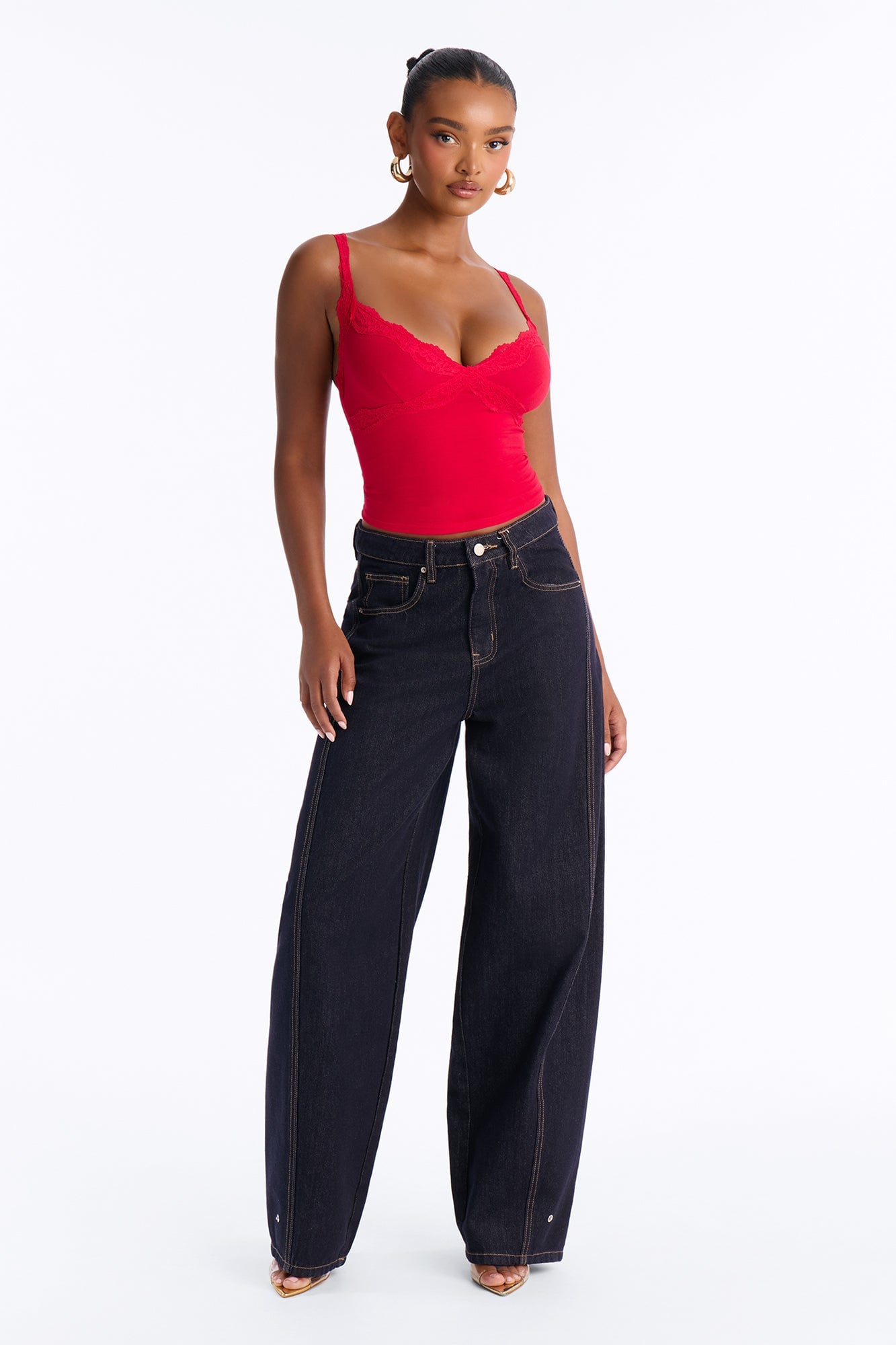 Lily Lace Trim V Neck Tank Top - Red image 2