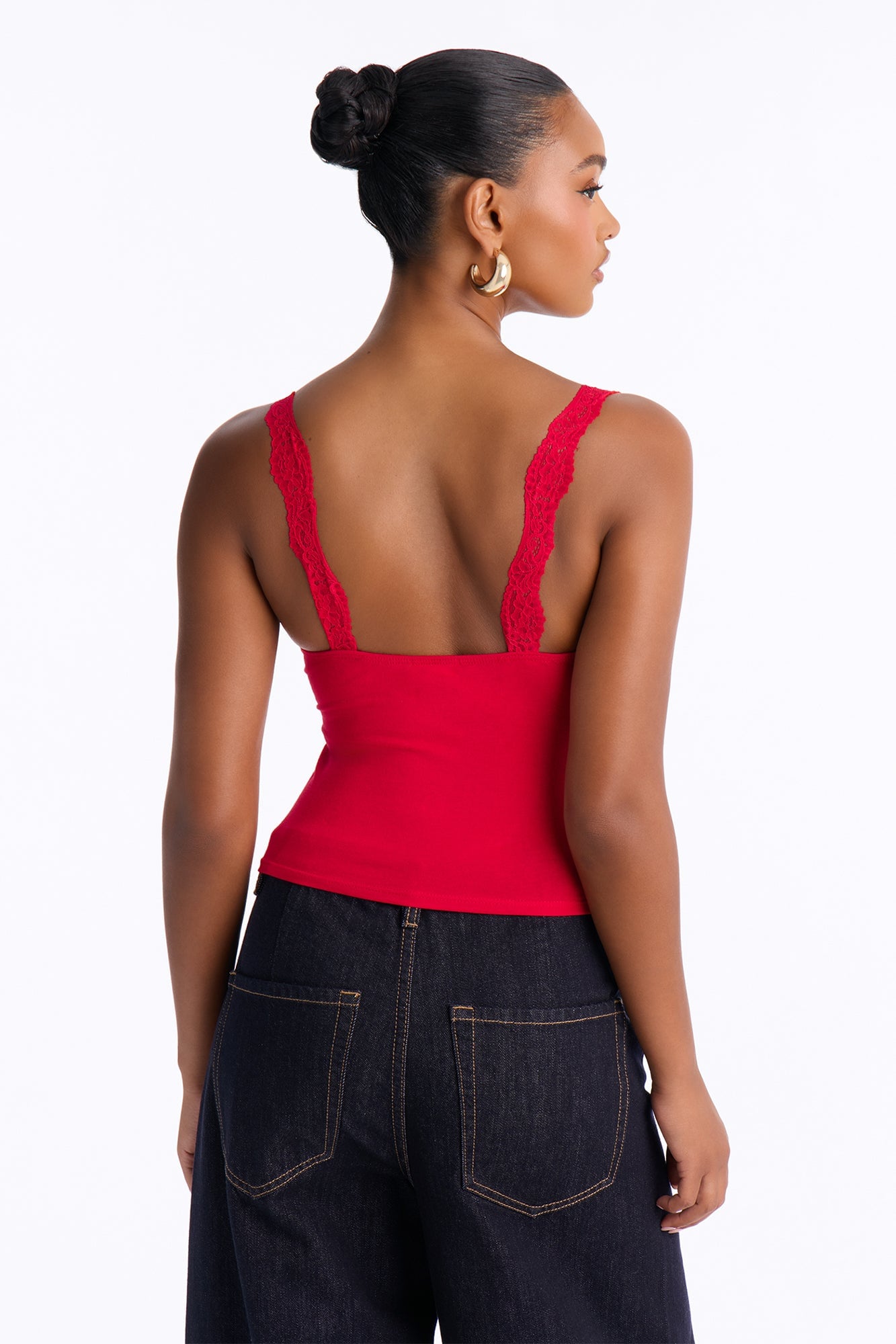 Lily Lace Trim V Neck Tank Top - Red image 3
