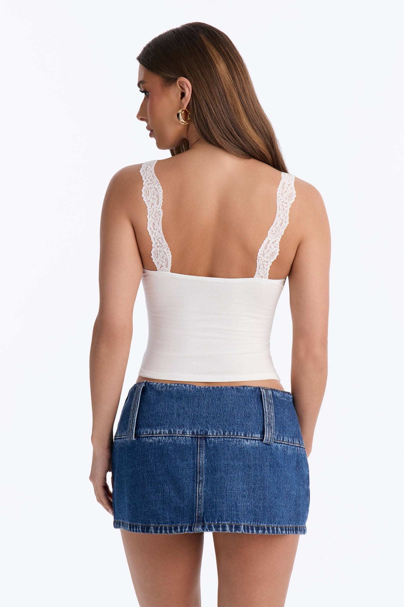 Lily Lace Trim V Neck Tank Top - White image 3