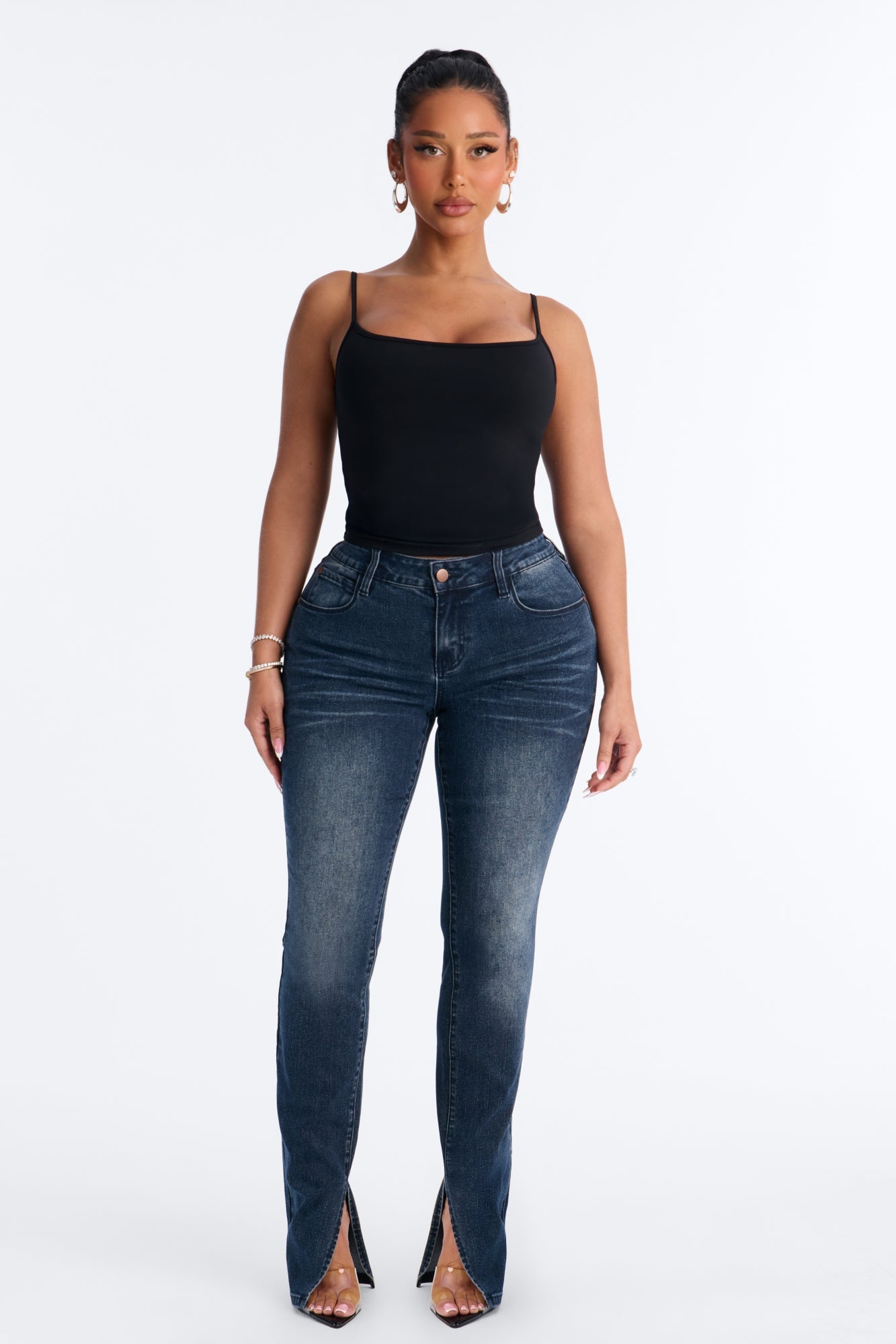 On The Go Spaghetti Strap Tank Top - Black image 2