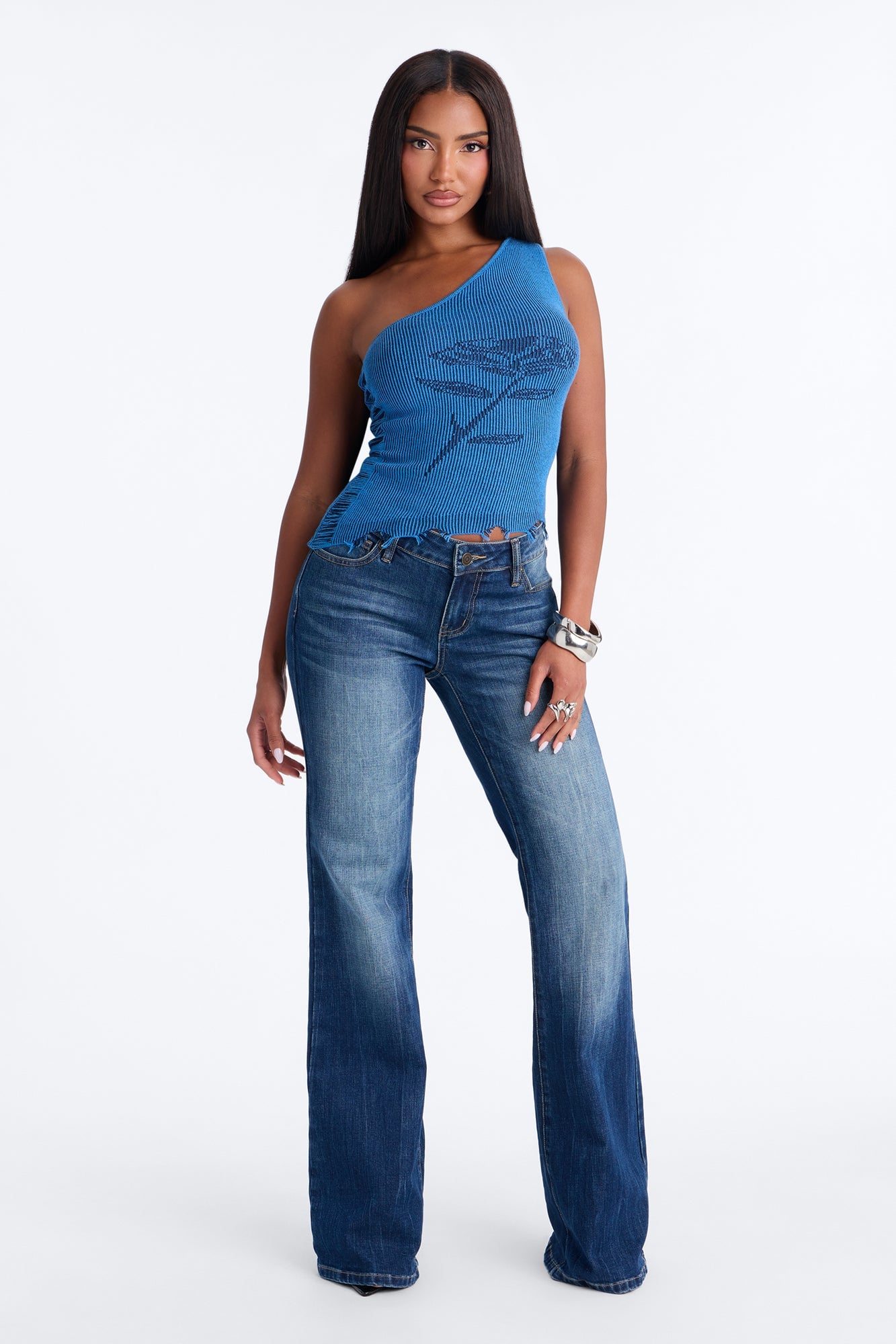 Rosie One Shoulder Sweater Top - Blue/combo image 6