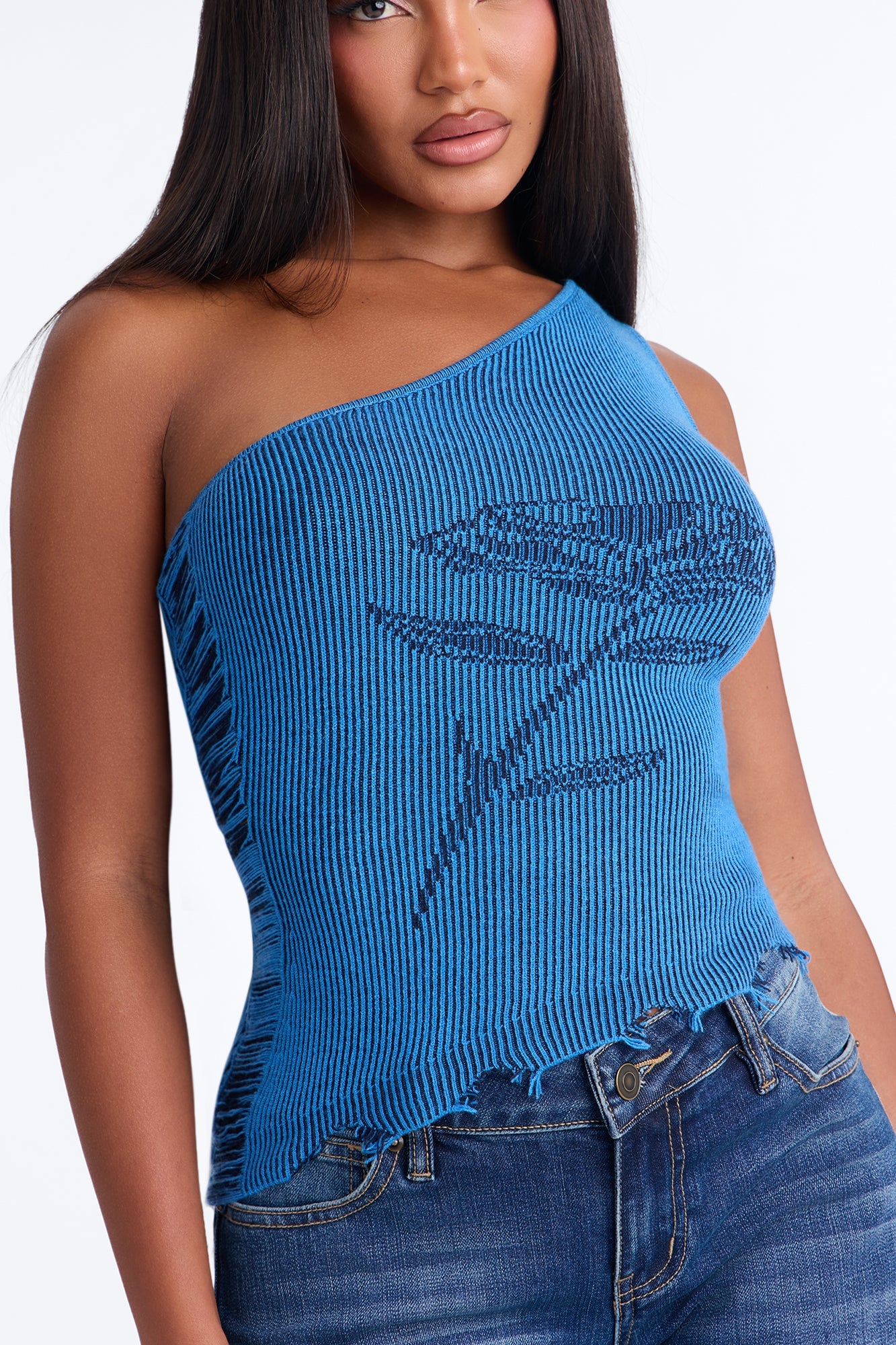 Rosie One Shoulder Sweater Top - Blue/combo image 7
