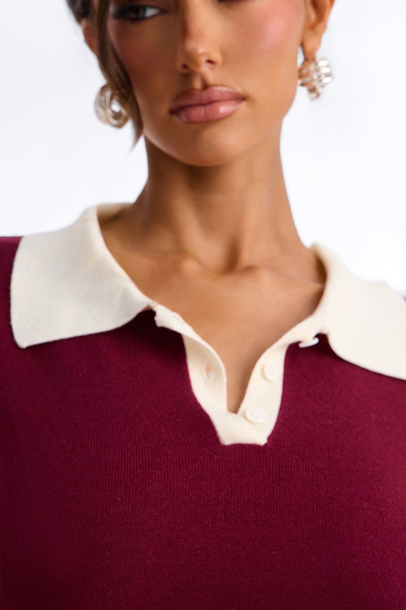 Emma Cinched Waist Polo Sweater - Burgundy image 7