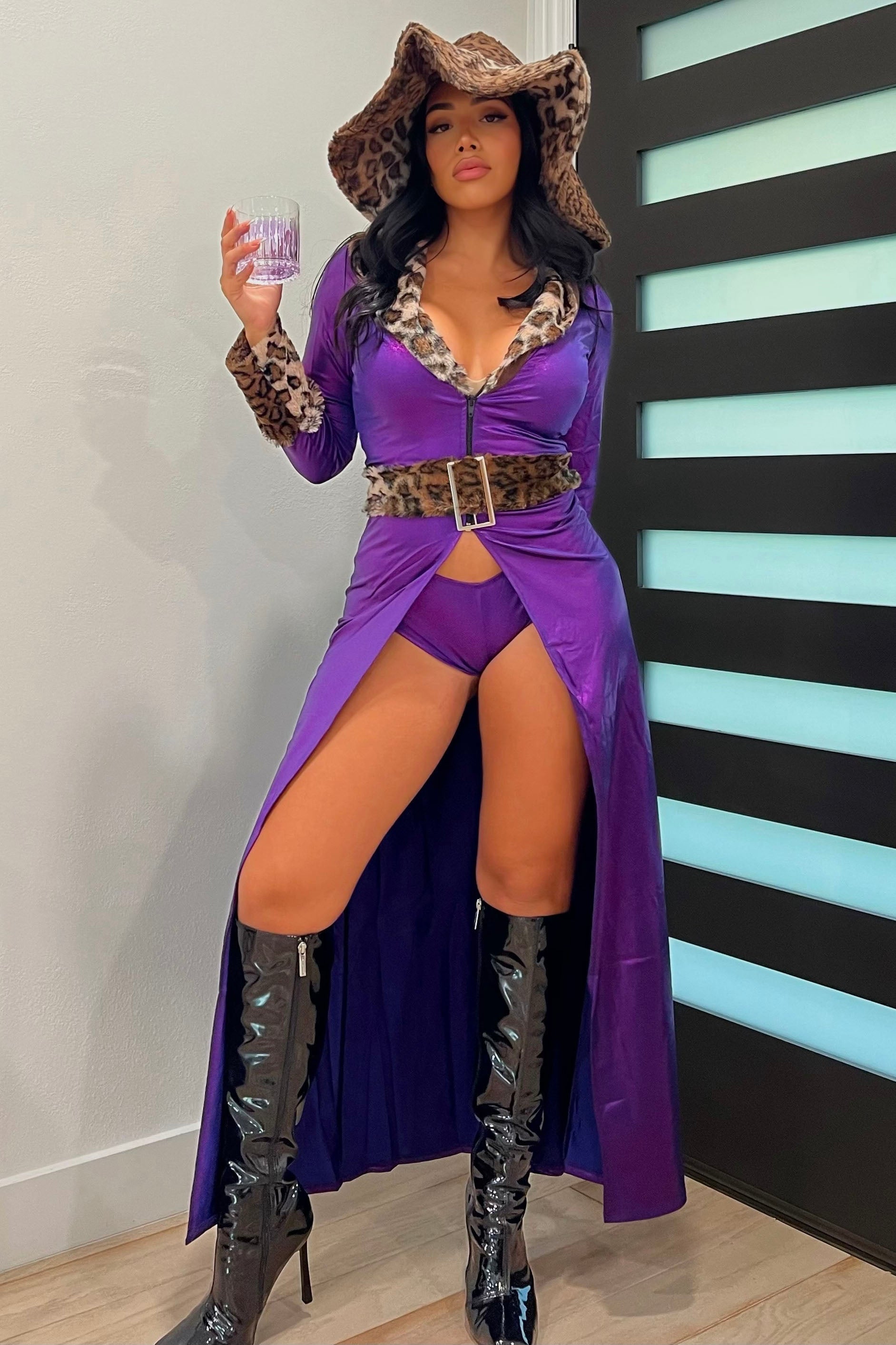 High Roller Pimp 4 Piece Costume - Purple/combo image 4