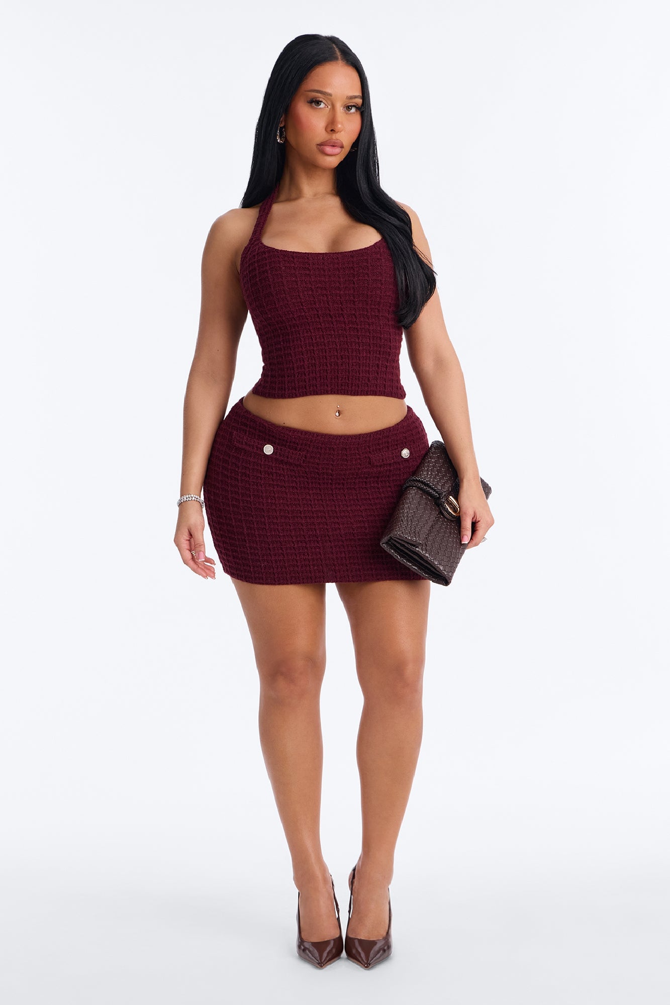 Minimal Effort Bodycon Sweater Mini Skirt - Burgundy image 6